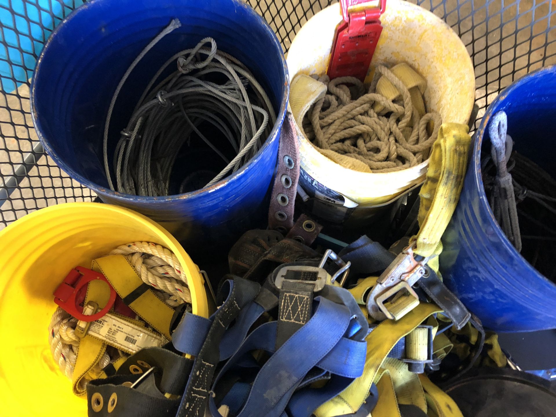 CONTENTS OF TOP SHELF INCLUDING SAFETY HARNESSES; ROPE; CABLE; JOHN DEERE COMPONENTS & MORE - Image 2 of 3