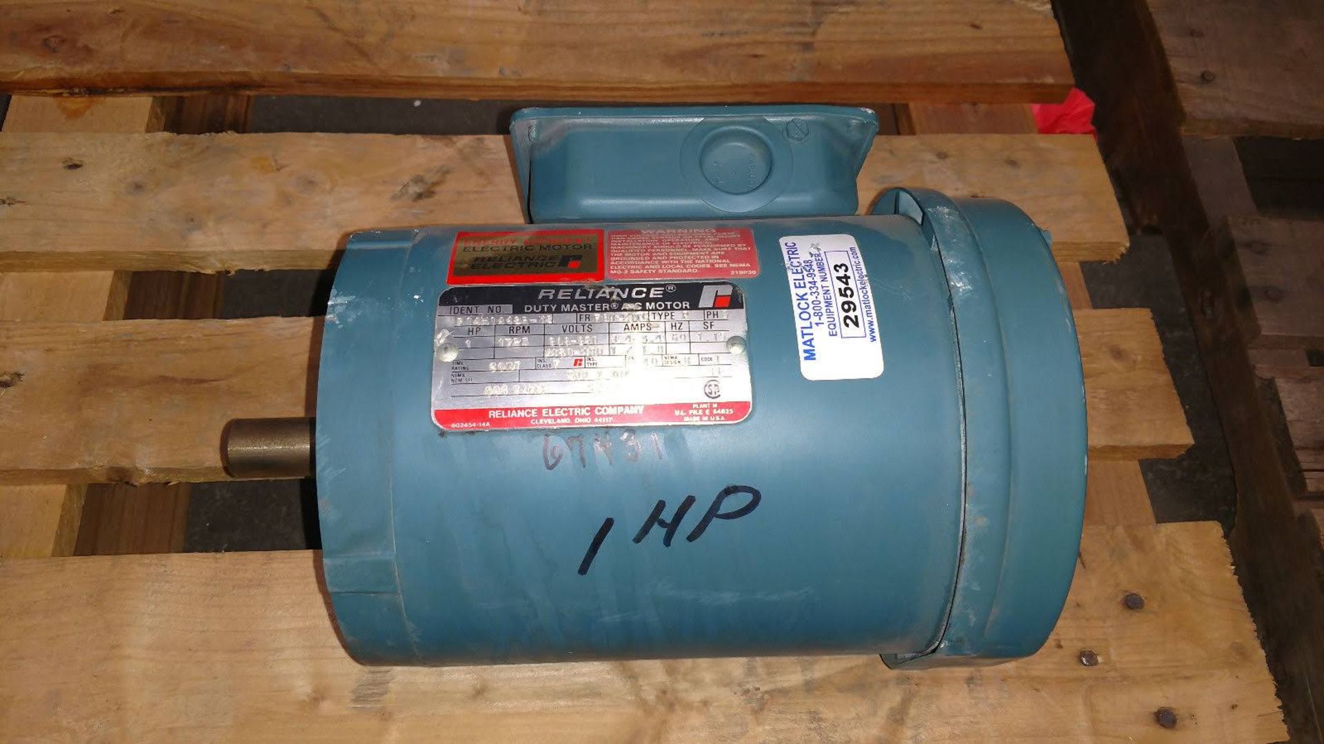 (1) *USED* Reliance P14H1448R-YS Duty Master AC Motor 1HP 1725RPM 3PH *USED* - Image 2 of 3