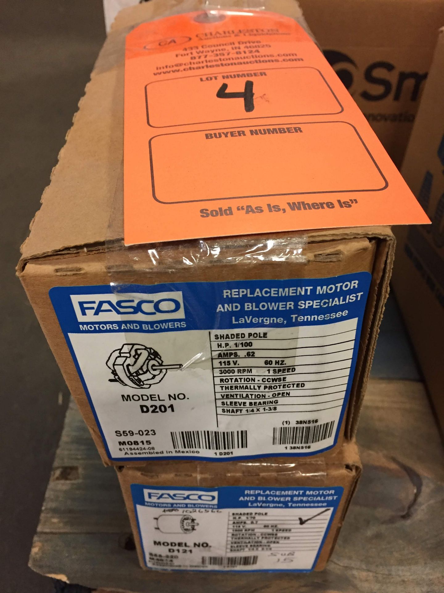(1) *NEW* FASCO D201 SHADED POLE HP1/100 V115 RPM3000 THERMALLY PROTECTED *NEW*; (1) Fasco D121 3.