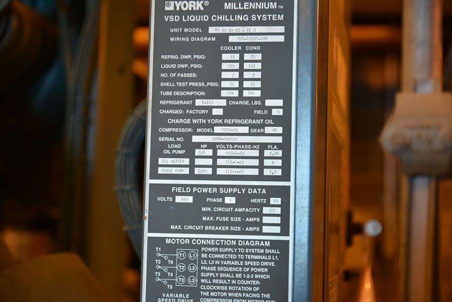 (1) *NICE* York Millenium VSD Liquid Chilling System Chiller YT-H3-A4-C3-CL-J *USED* - Image 5 of 7