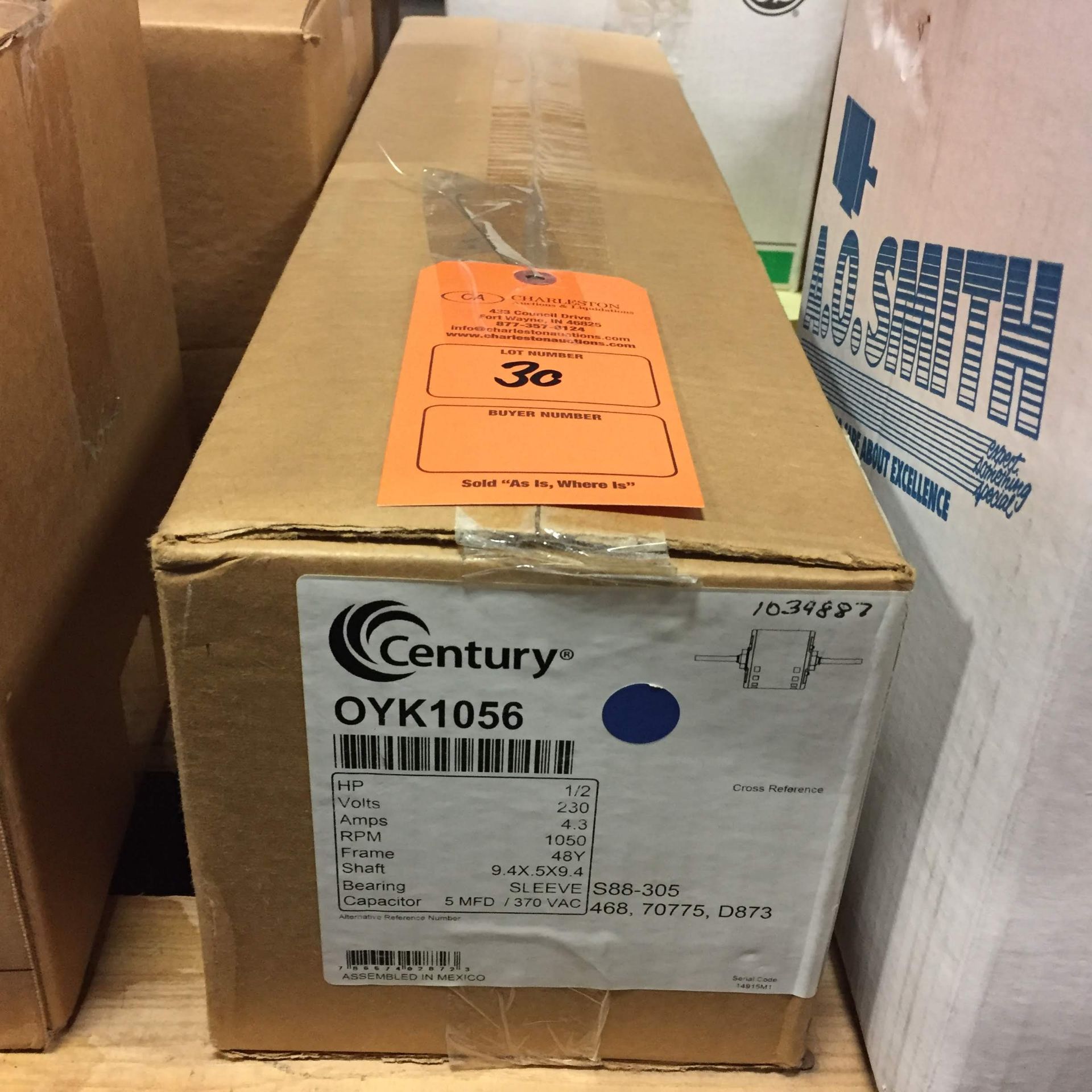 (1) *NIB* CENTURY OYK1056 ELECTRIC MOTOR HP1/2 VOLTS230 RPM1050 FRAME48Y *NIB*