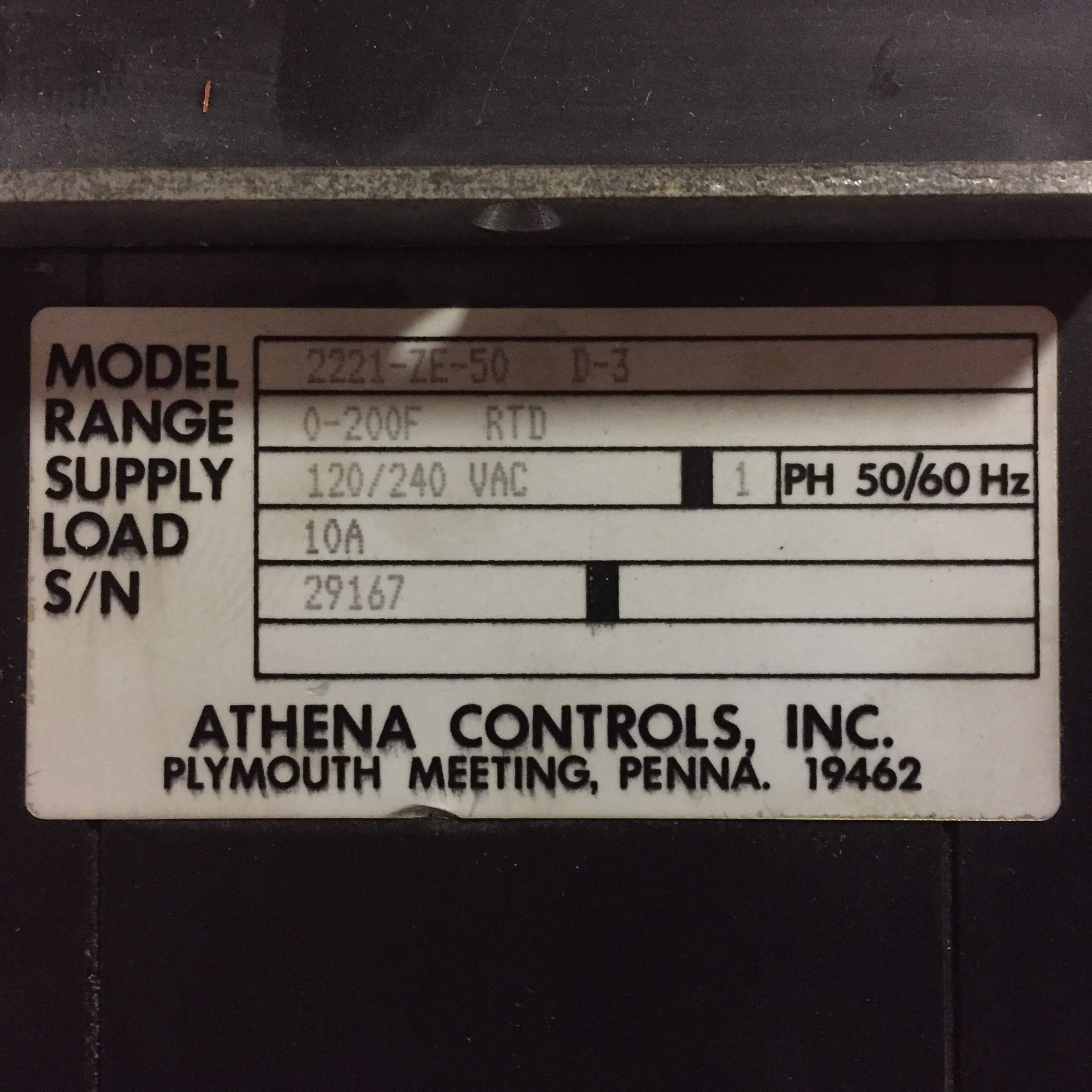 (1) *NEW* Athena Controls 2221-2E-50 Temperature Alarm 0-200 F 120-240VAC 1PH 50/60Hz 10A *NEW* - Image 3 of 5