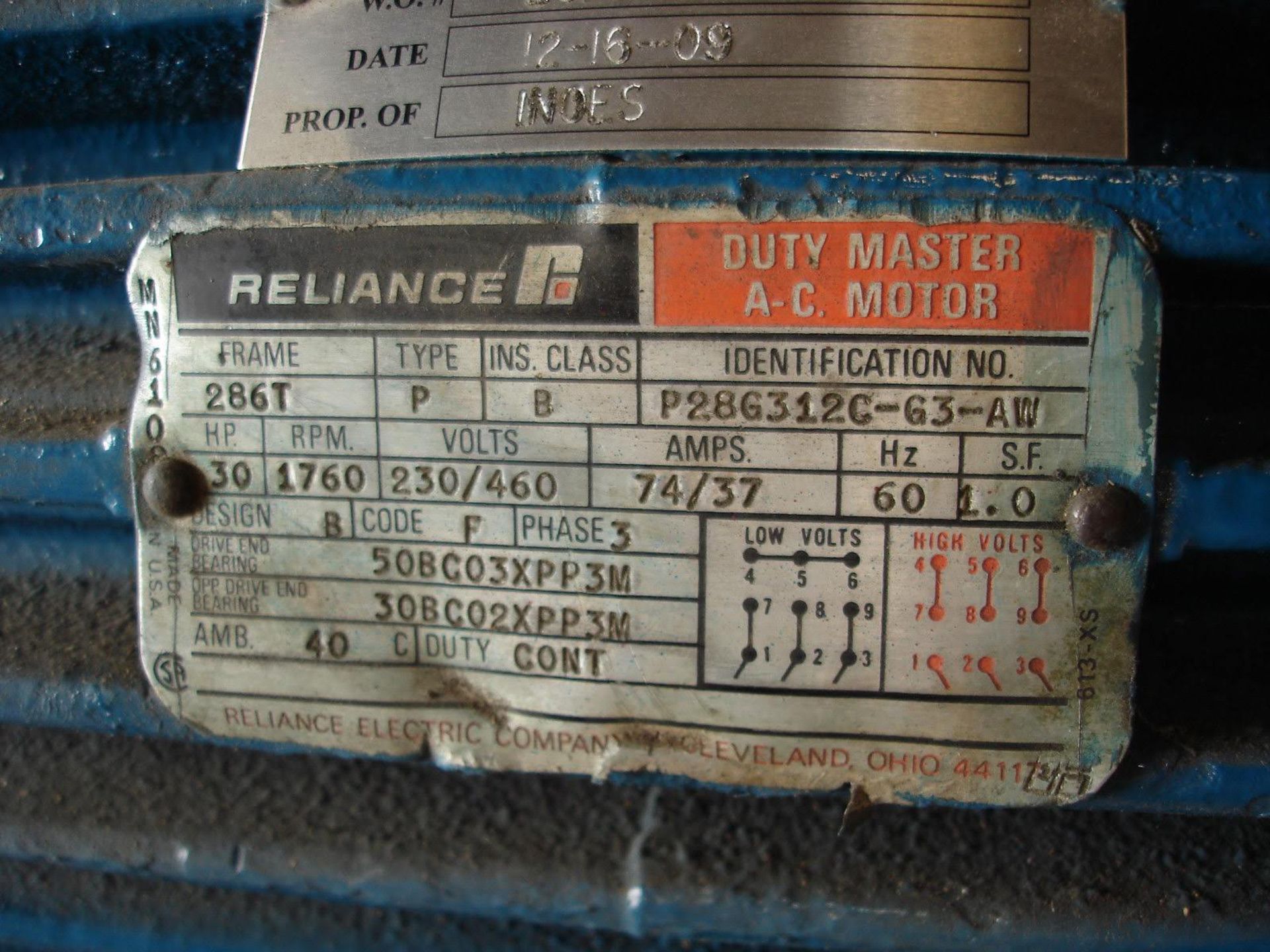 (1) *REMANUFACTURED* Reliance 286T Duty Master AC Motor 30HP 1760RPM *REMANUFACTURED* - Image 7 of 7
