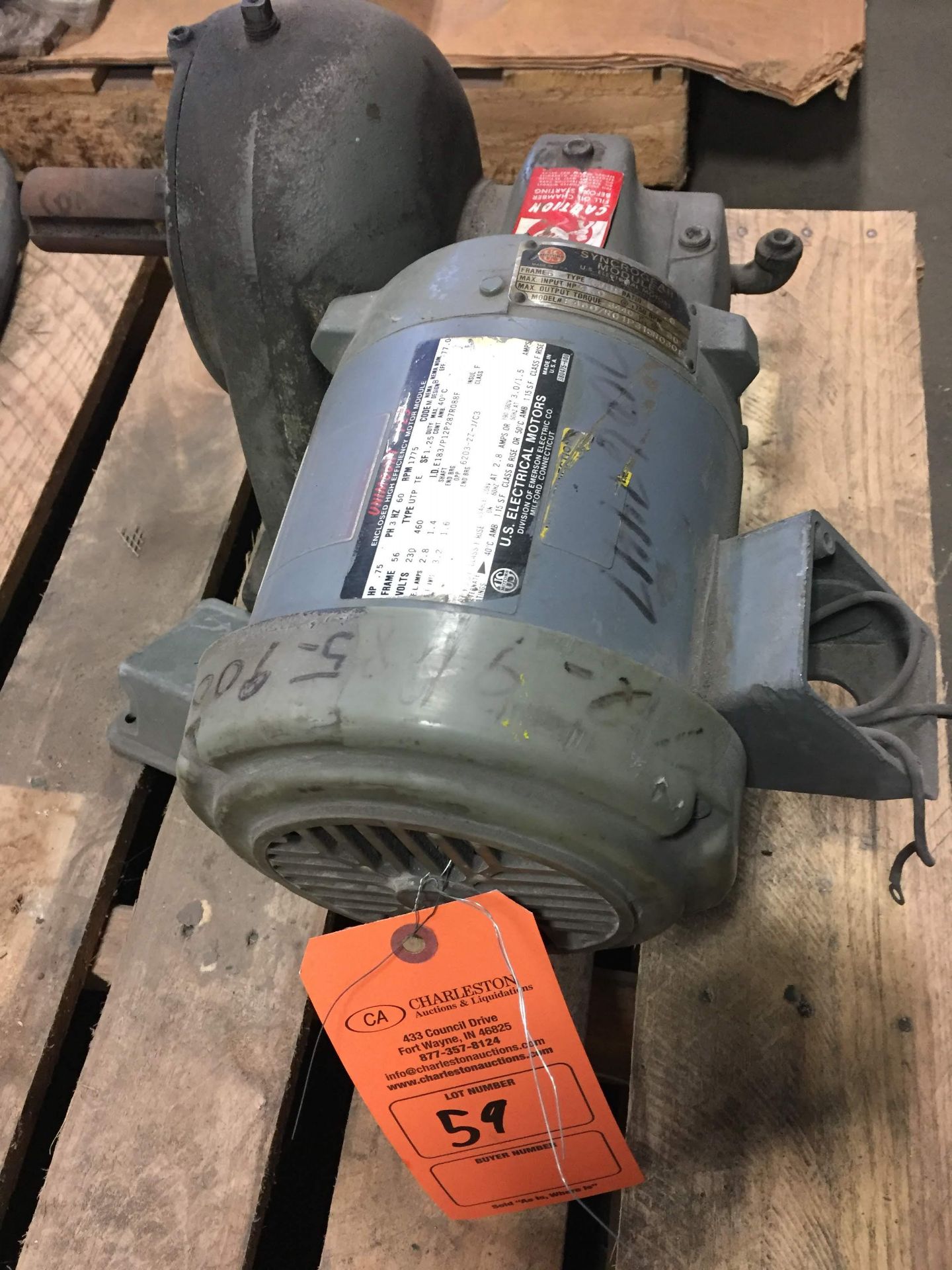 (1) *USED* US Electrical Motors .75HP Motor E183/P12P287R088F w/Synchrogear Module E460/R01P315R030F