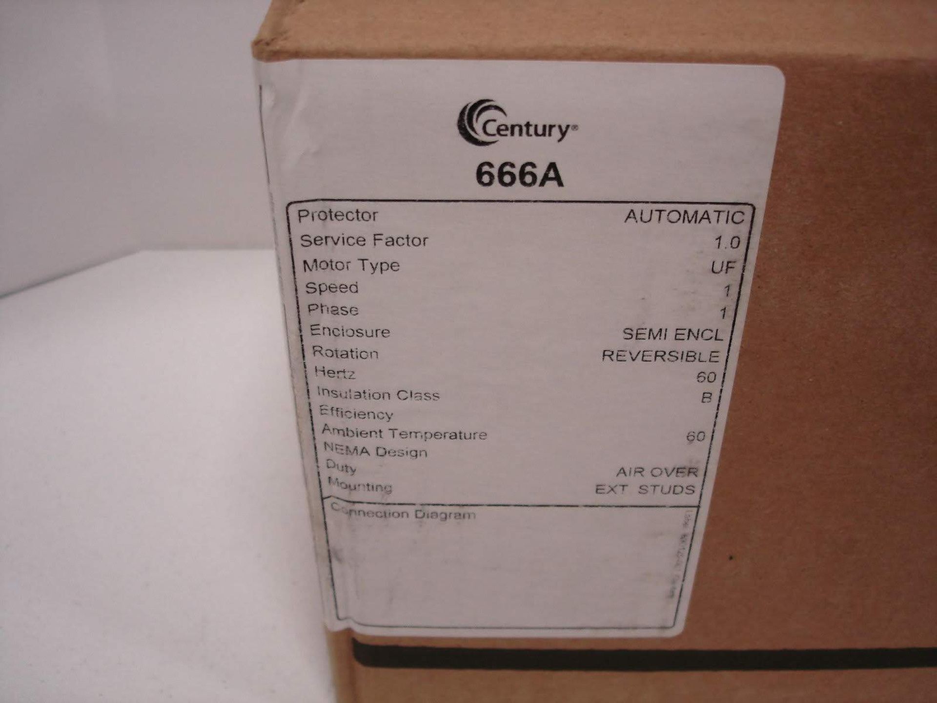 (1) *NIB* CENTURY 666A MOTOR HP1/2 VOLTS208-230 AMPS3.9 RPM1625 F48Y *NIB*; (1) *NIB* A.O. SMITH - Image 3 of 6