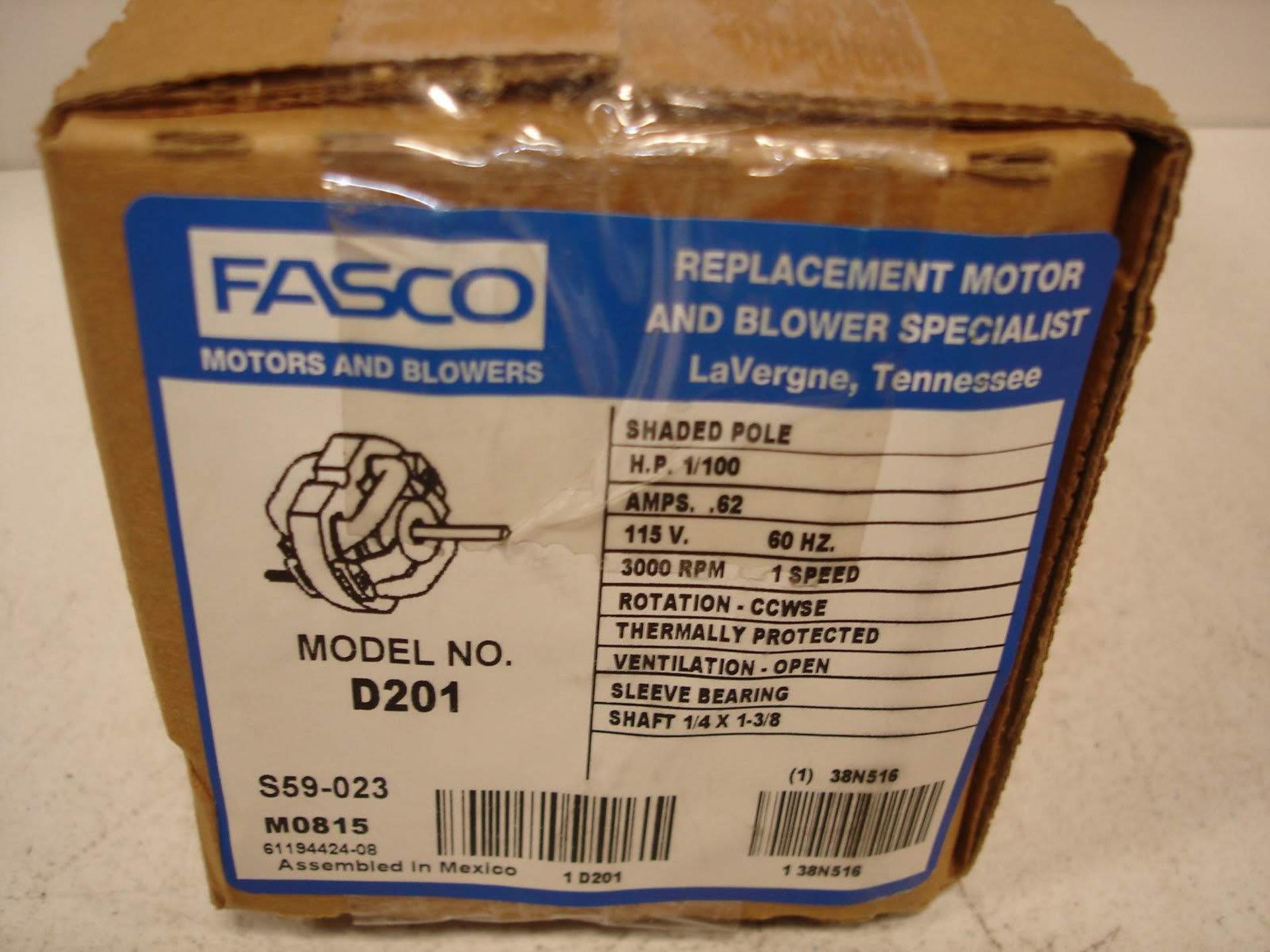 (1) *NEW* FASCO D201 SHADED POLE HP1/100 V115 RPM3000 THERMALLY PROTECTED *NEW*; (1) Fasco D121 3. - Image 2 of 4