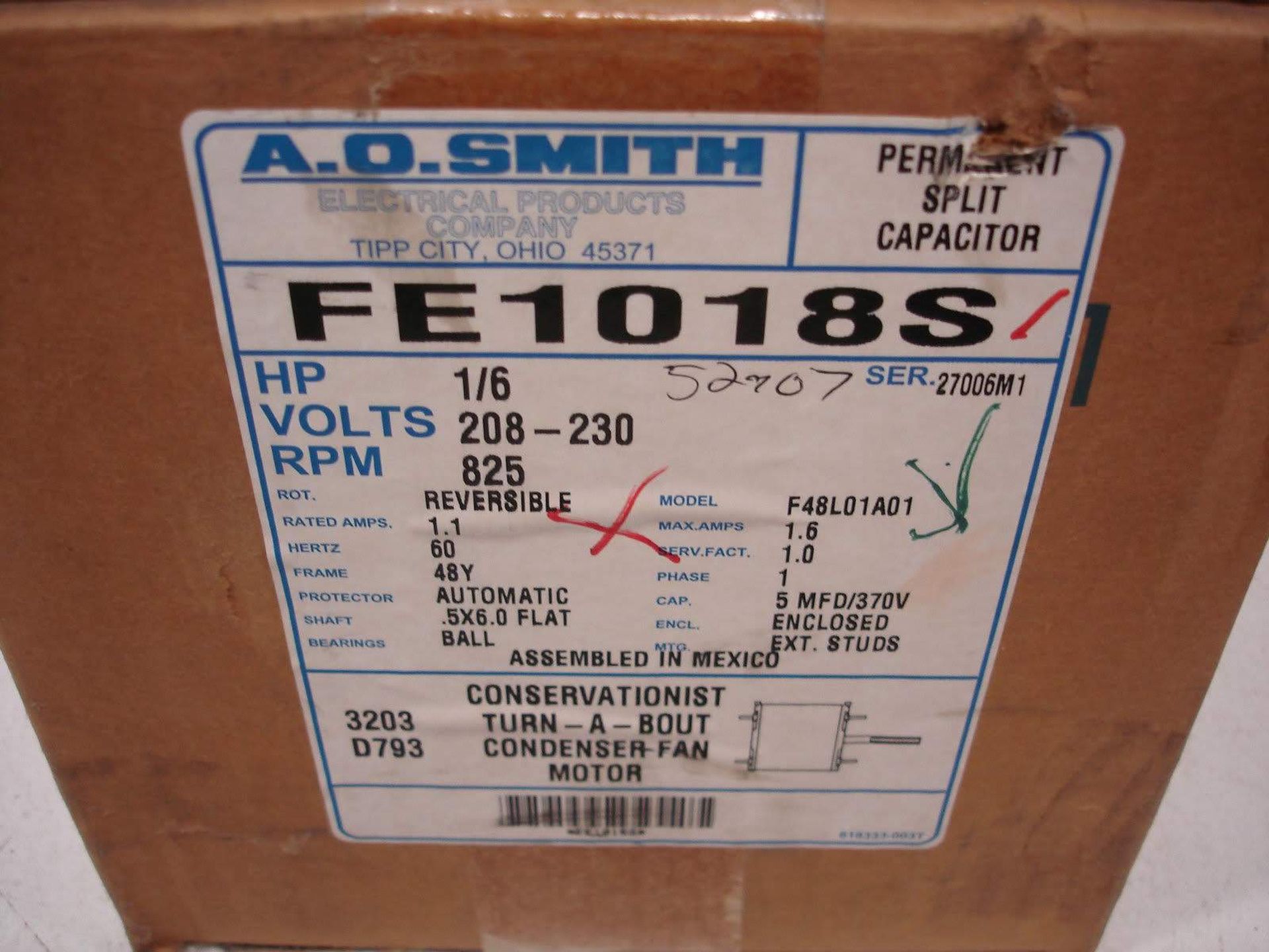 (1) *NEW* CENTURY OCP1024 MOTOR HP/1/4 VOLTS208-230 AMPS2.4 RPM1625 48Y *NEW*; (1) *NIB* AO SMITH - Image 8 of 9