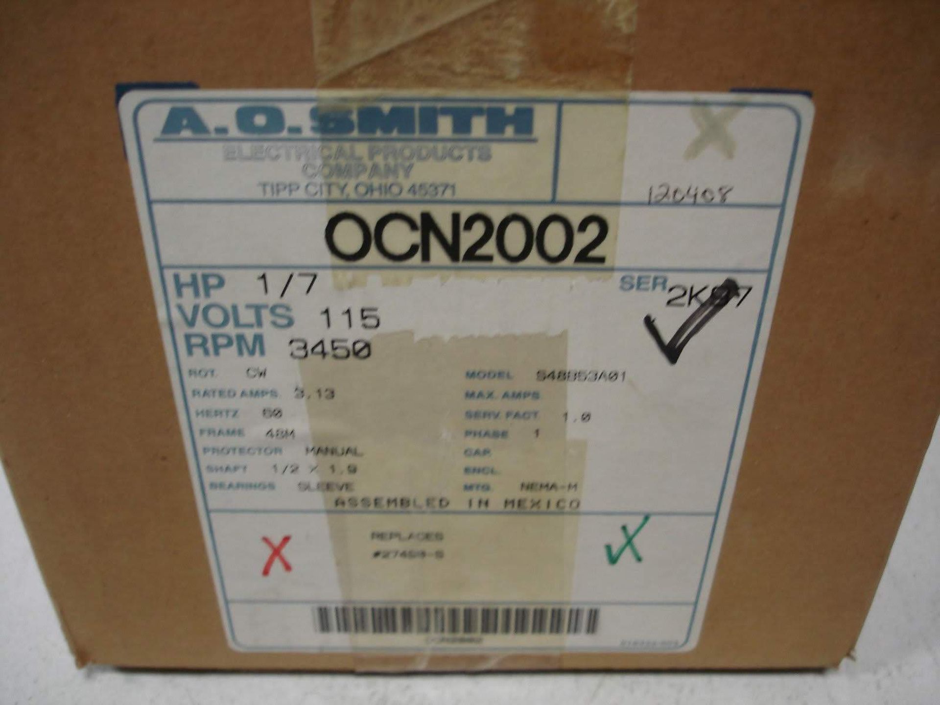 (1) *NIB* CENTURY 612A DIRECT DRIVE MOTOR HP1/15 VOLTS115/208-230 RPM1550 *NIB*; (1) *NIB* AO - Image 5 of 10