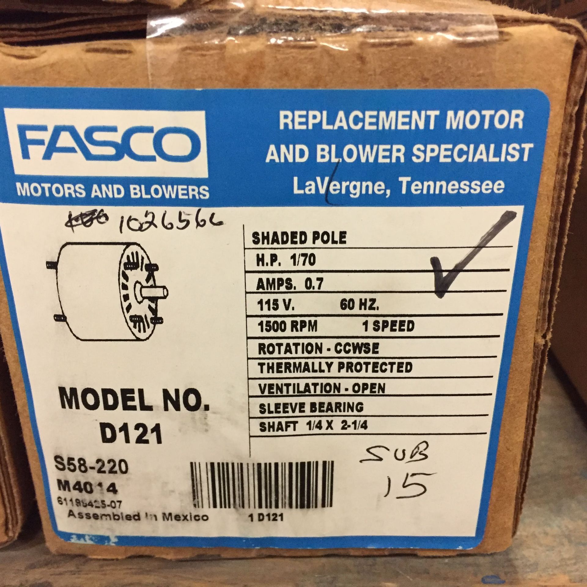 (1) *NEW* FASCO D201 SHADED POLE HP1/100 V115 RPM3000 THERMALLY PROTECTED *NEW*; (1) Fasco D121 3. - Image 4 of 4