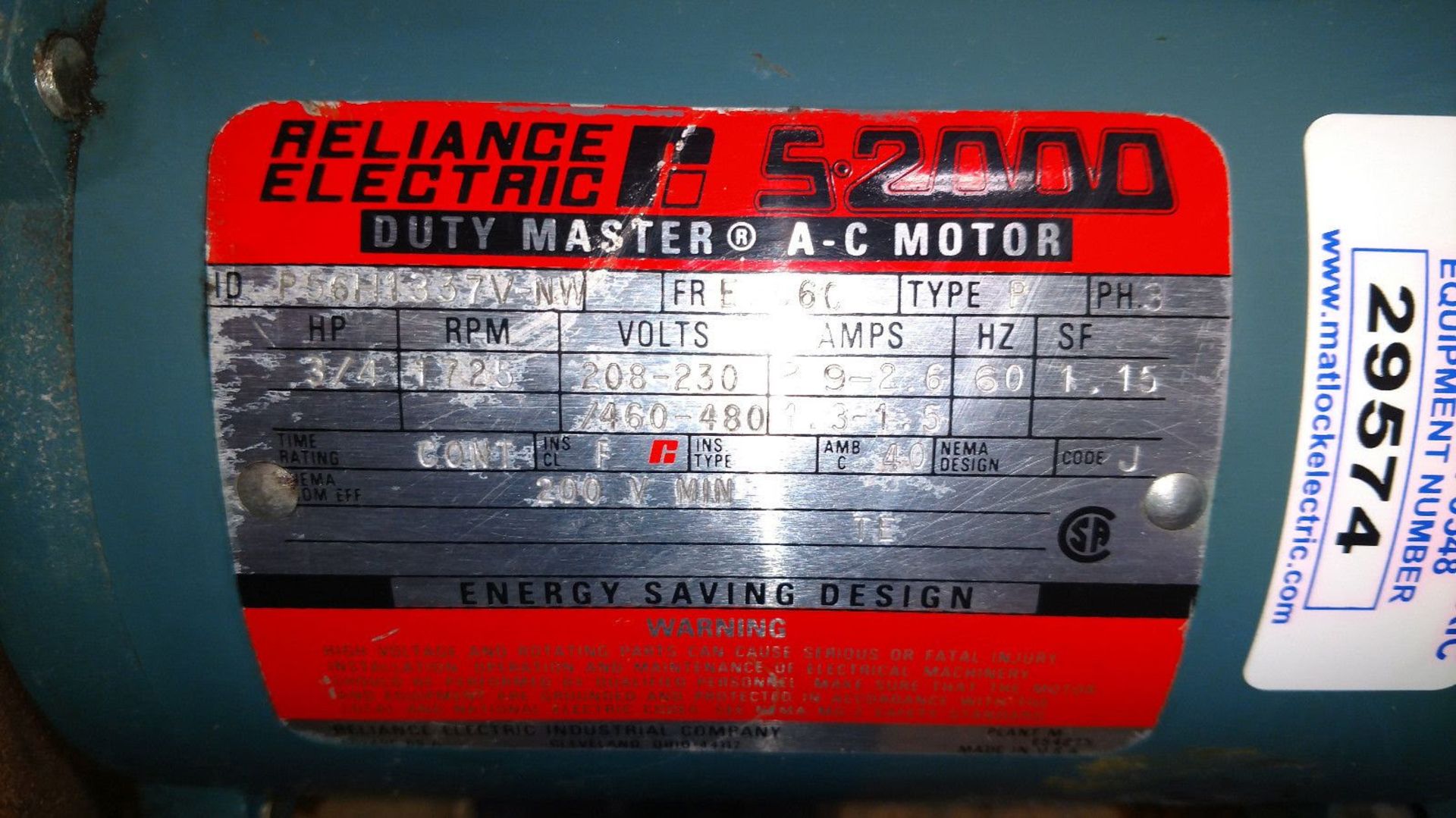 (1) *USED* Dodge M056769006VU Master XL Speed Reducer 57.7 Ratio w/Reliance 3/4HP Motor *USED* - Image 5 of 5