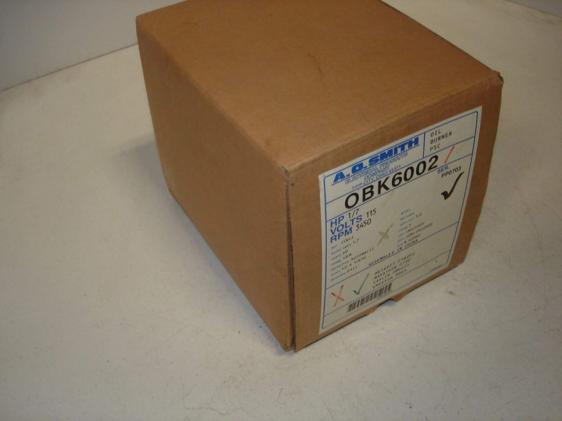 (1) *NIB* CENTURY 612A DIRECT DRIVE MOTOR HP1/15 VOLTS115/208-230 RPM1550 *NIB*; (1) *NIB* AO - Image 7 of 10