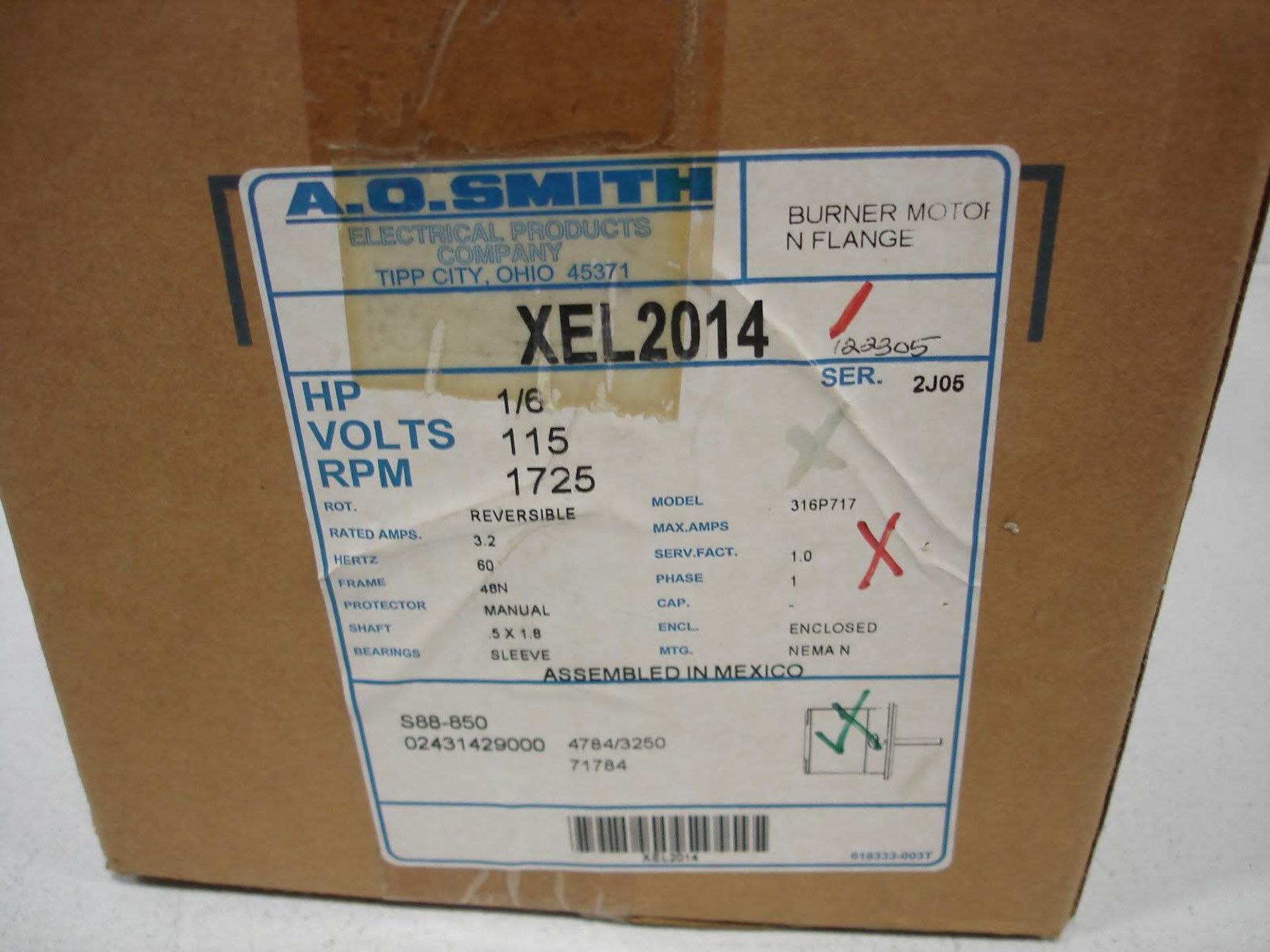 (1) *NIB* CENTURY 666A MOTOR HP1/2 VOLTS208-230 AMPS3.9 RPM1625 F48Y *NIB*; (1) *NIB* A.O. SMITH - Image 5 of 6