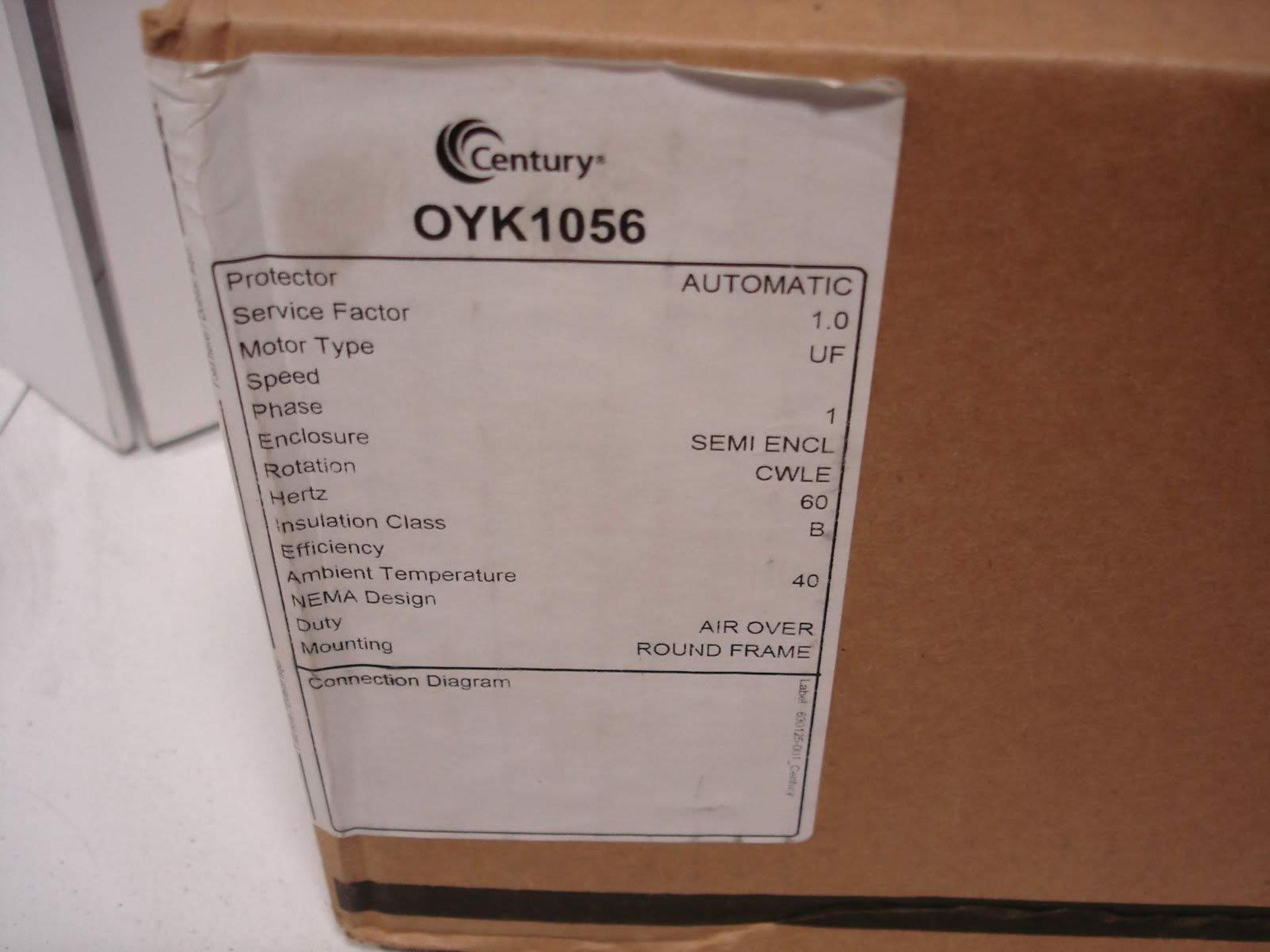 (1) *NIB* CENTURY OYK1056 ELECTRIC MOTOR HP1/2 VOLTS230 RPM1050 FRAME48Y *NIB* - Image 3 of 4