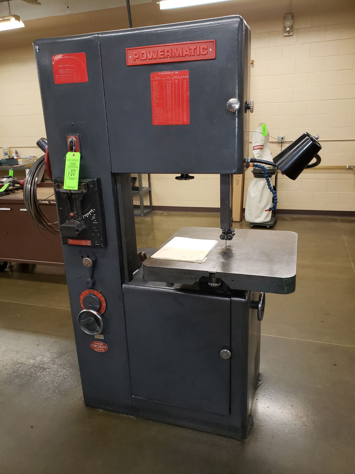 POWERMATIC VERTICAL BAND SAW MODEL-87 S# 987642 W/ BLADE WELDER MODEL-600 S# 999806