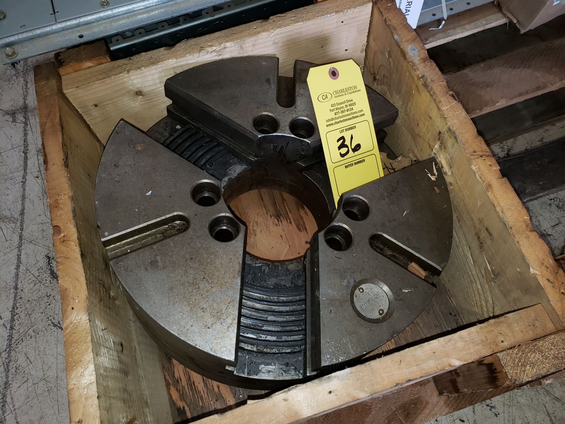 15" CUSHMAN 3-JAW CHUCK W/ SELF CENTERING SPINDLE P/N 10-124-15 ALL (LOCATED AT 432 COUNCIL DRIVE