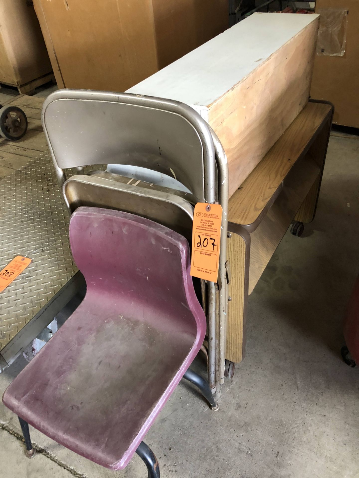 LOT OF MISC. INCLUDING (2) FOLD OUT CHAIRS; CHAIR & PORTABLE SHELF(LOCATED AT 2696 E LYTLE 5