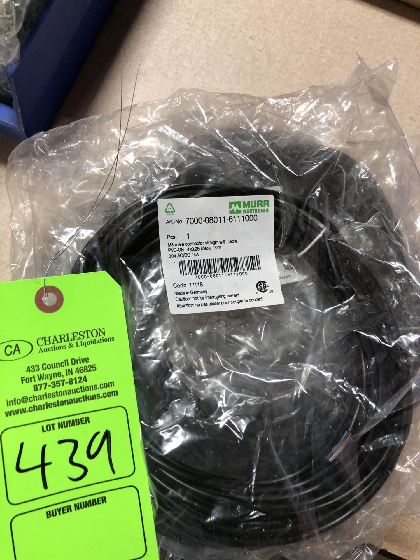 MURR ELEKTRONIK MODEL-7000-08011-611000 M8 MULE CONNECTOR STRAIGHT W/ CABLE (LOCATED AT 2696 E LYTLE
