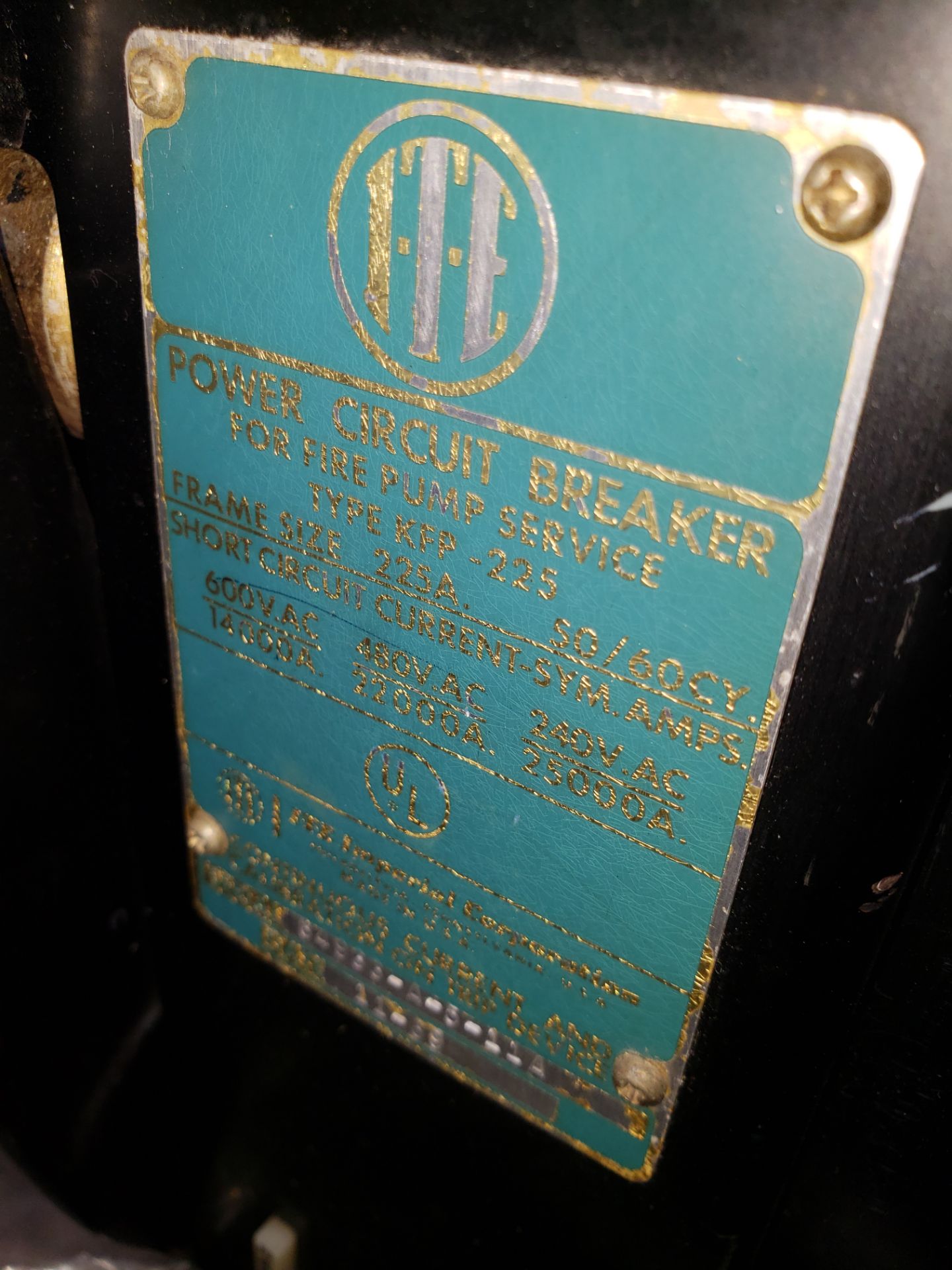 I-T-E CIRCUIT BREAKER FOR FIRE PUMP SERVICE TYPE-KFP-225 FRAME-225A (LOCATED AT 432 COUNCIL DRIVE - Image 2 of 2