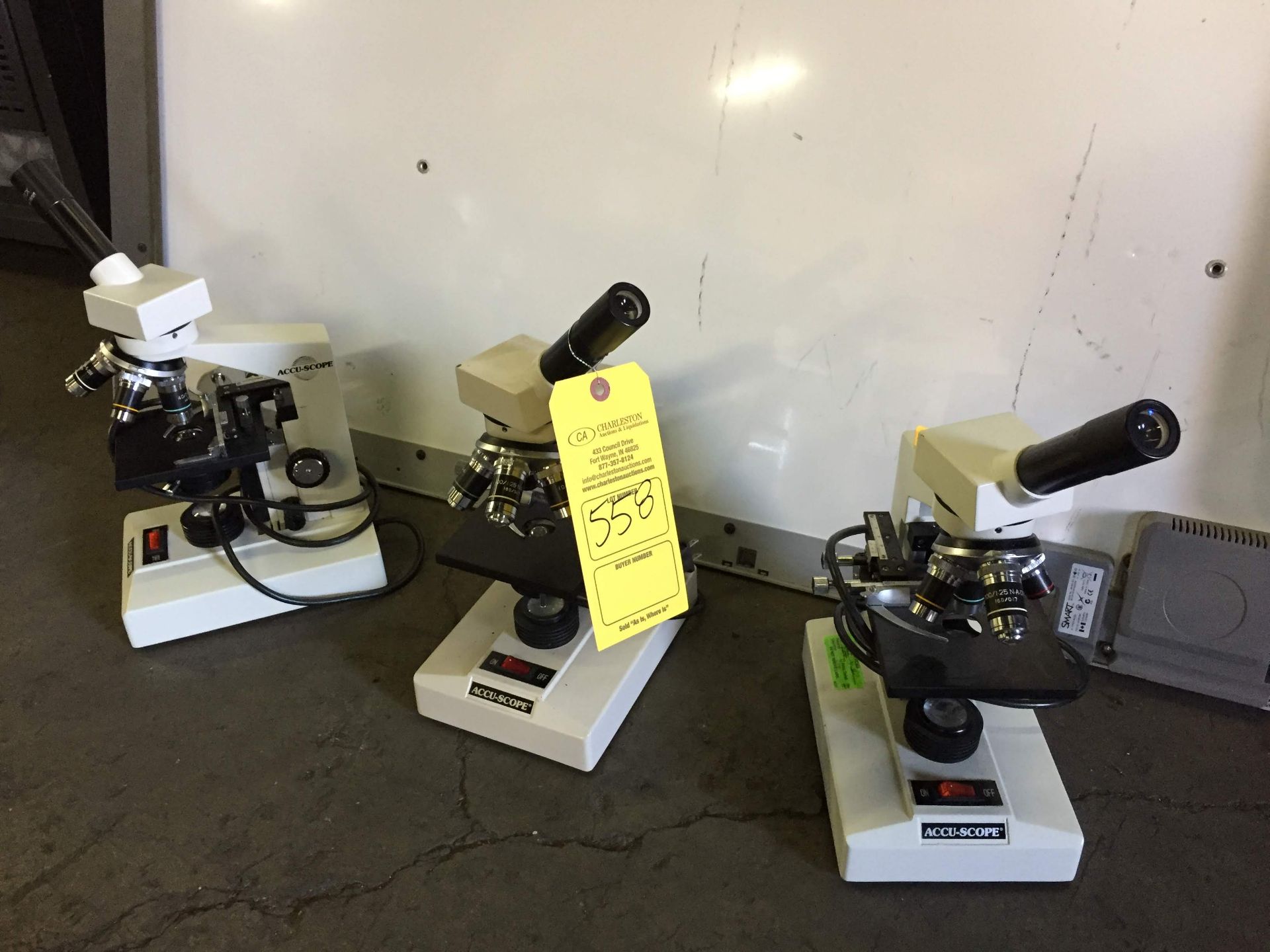 LOT OF (3) ACCU-SCOPE MICROSCOPES(LOCATED AT: 219 MURRAY STREET, FORT WAYNE IN 46803)