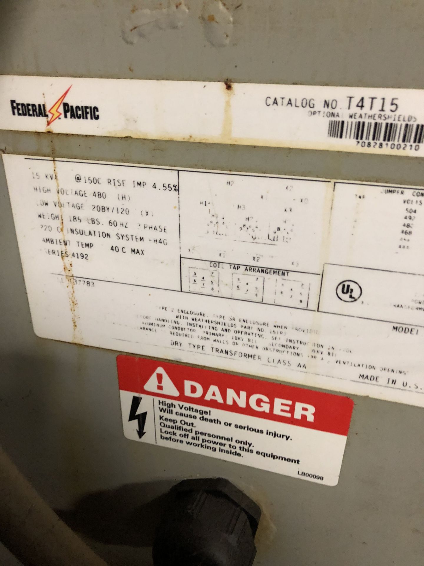 (1) FEDERAL PACIFIC TRANSFORMER 15 KVA (1) MISC TRANSFORMER - Image 2 of 3