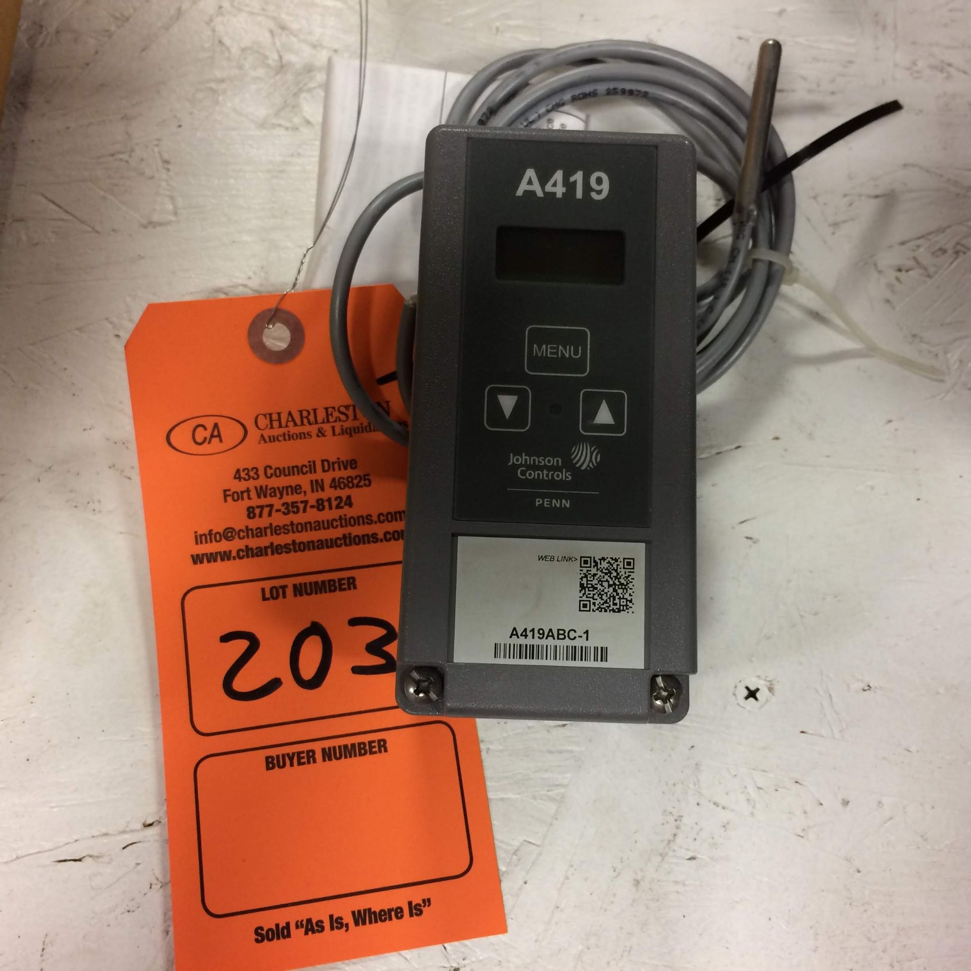 (1) A419ABC-1 JOHNSON CONTROLS CONTROL SENSOR USED. Pickup your lot(s) for free! Shipping is - Image 2 of 5