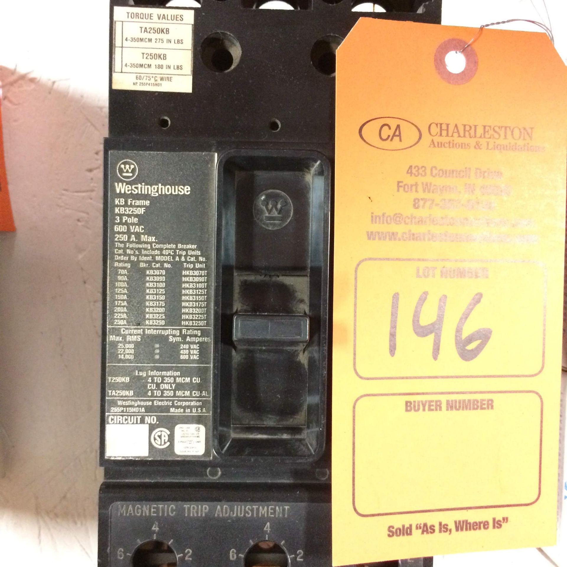 (1) KB3250F WESTINGHOUSE BREAKER USED. Pickup your lot(s) for free! Shipping is available for all - Image 2 of 7