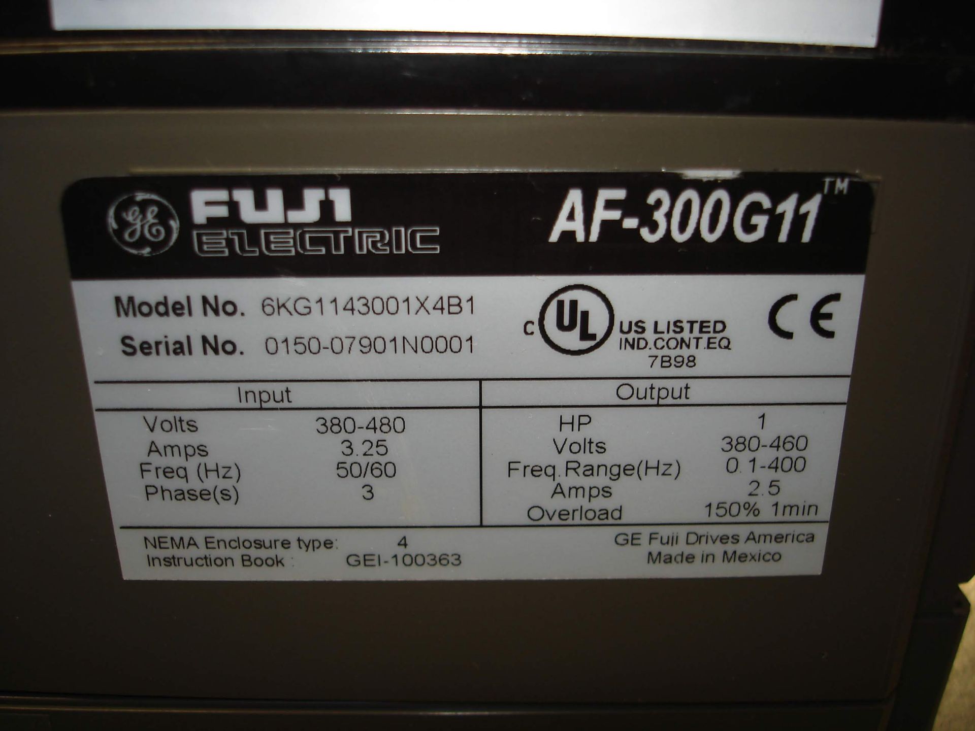 (1) 6KG1143001X4B1 GE FUJI ELECTRIC AF-300G11 MOTOR CONTROL DRIVE USED. Pickup your lot(s) for free! - Image 4 of 5