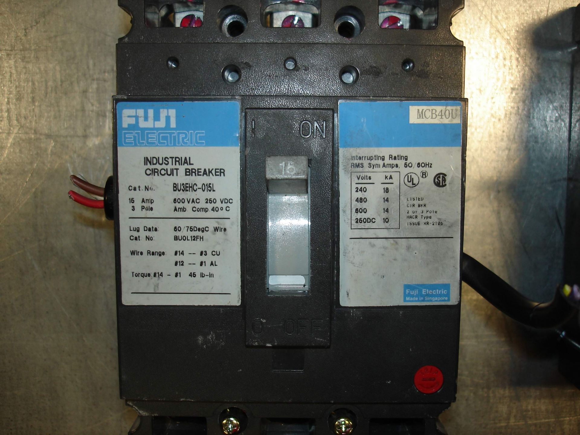 (2) BU3EHC-015L FUJI ELECTRIC INDUSTRIAL CIRCUIT BREAKER USED Pickup your lot(s) for free! - Image 5 of 5