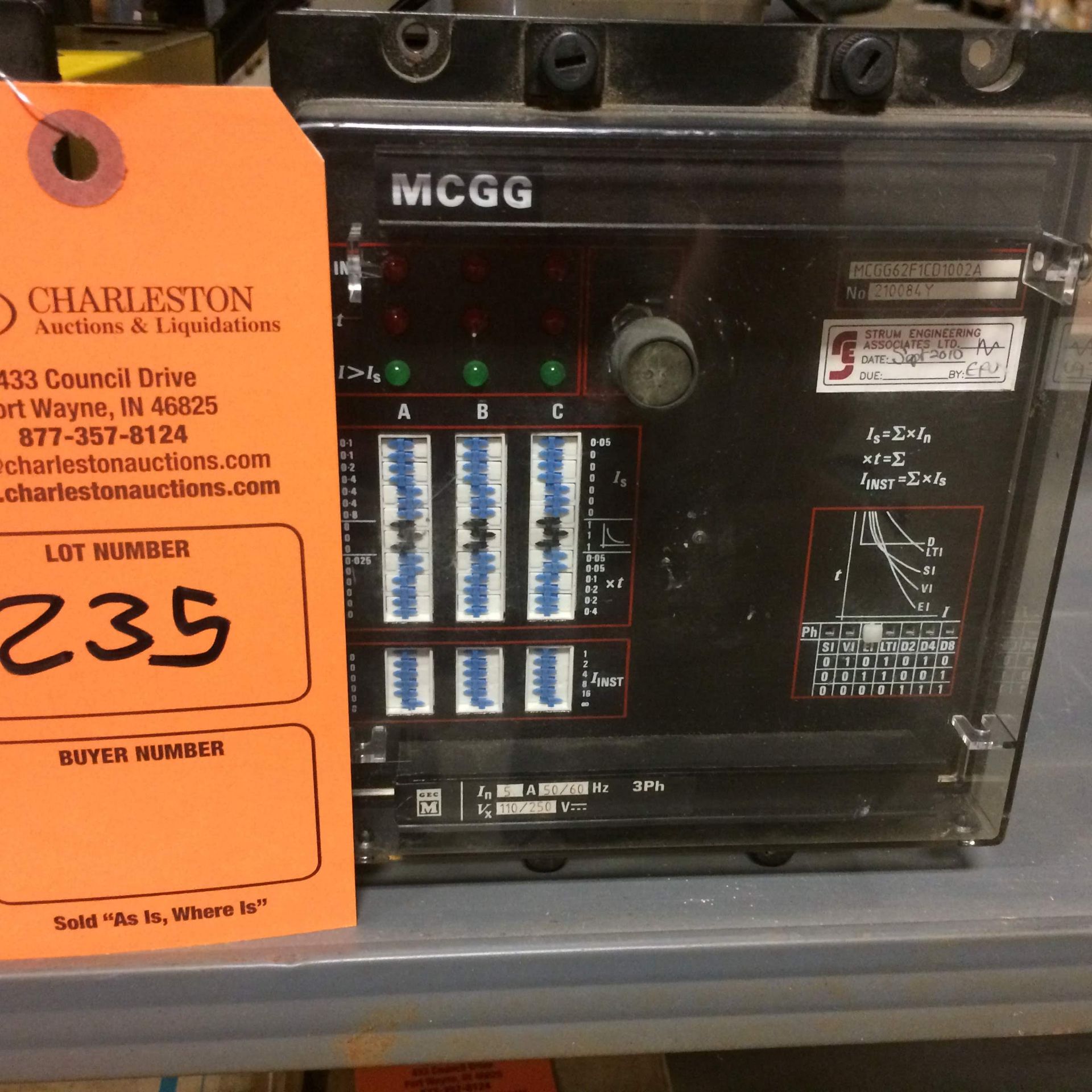(1) MCGG62F1CD1002A GEC OVERCURRENT RELAY USED Pickup your lot(s) for free! Shipping is available - Image 2 of 8