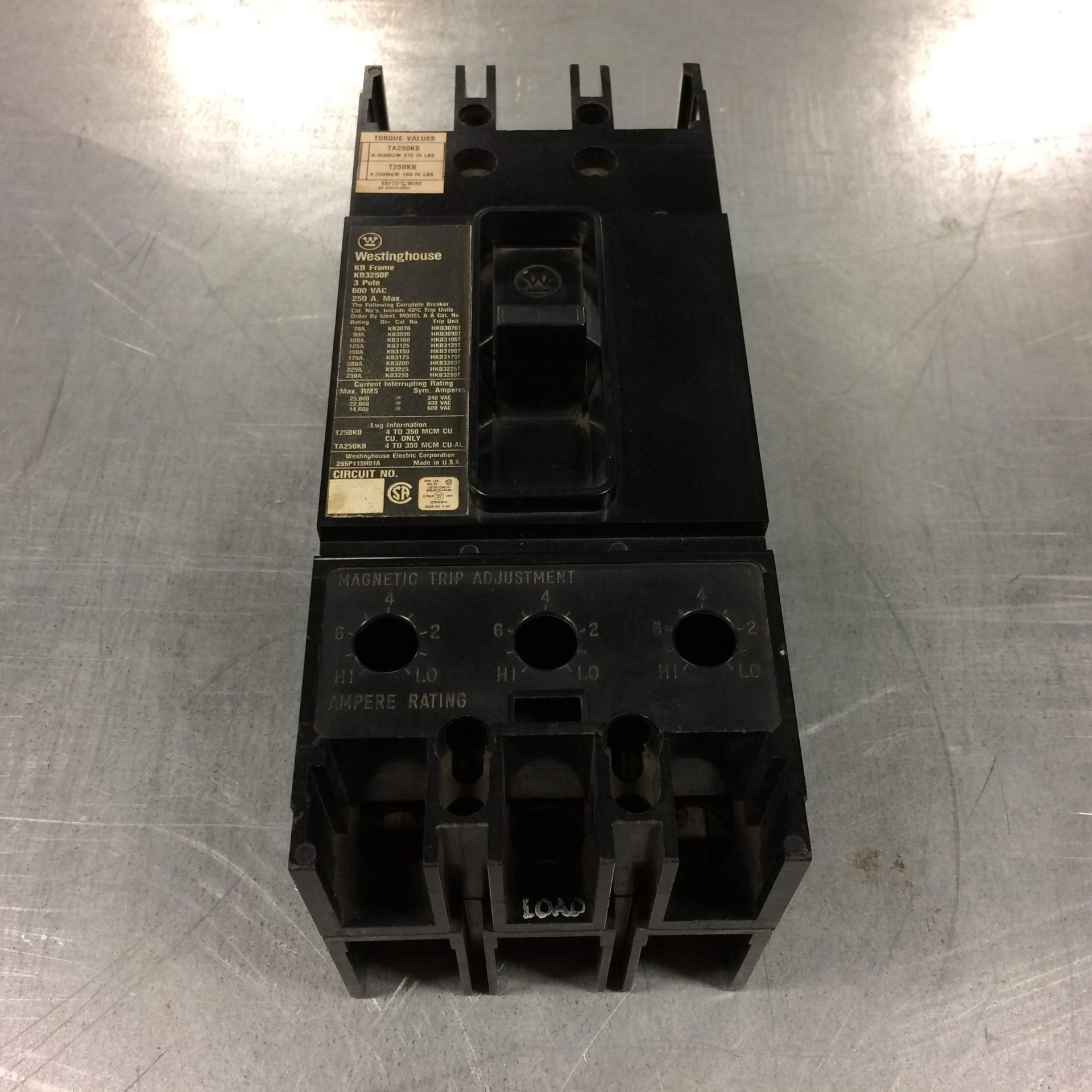 (1) KB3250F WESTINGHOUSE BREAKER USED. Pickup your lot(s) for free! Shipping is available for all