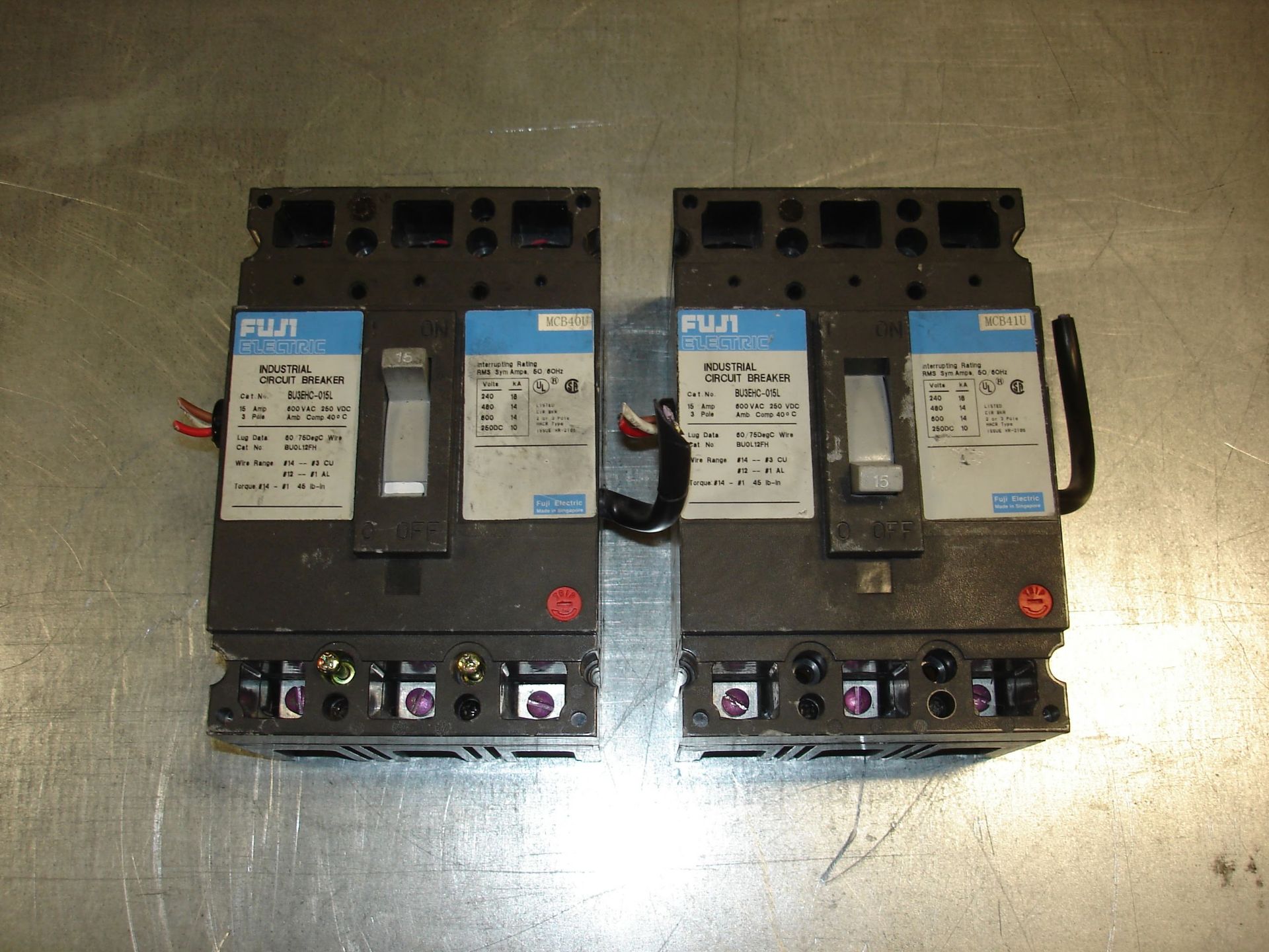 (2) BU3EHC-015L FUJI ELECTRIC INDUSTRIAL CIRCUIT BREAKER USED Pickup your lot(s) for free!