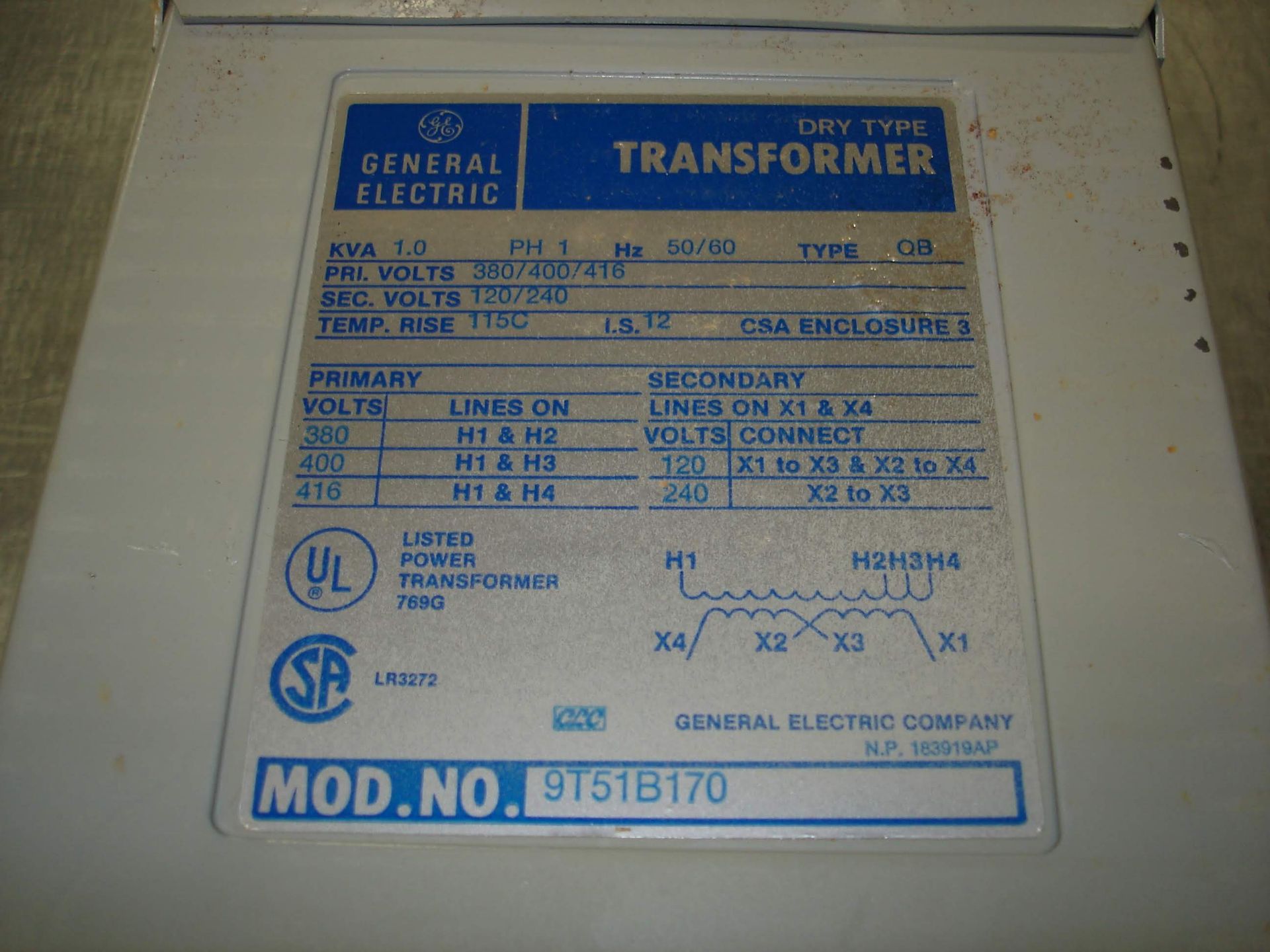 (1) 9T51B170 GE TRANSFORMER 240V 1 PHASE NEW. Pickup your lot(s) for free! Shipping is available for - Image 4 of 5