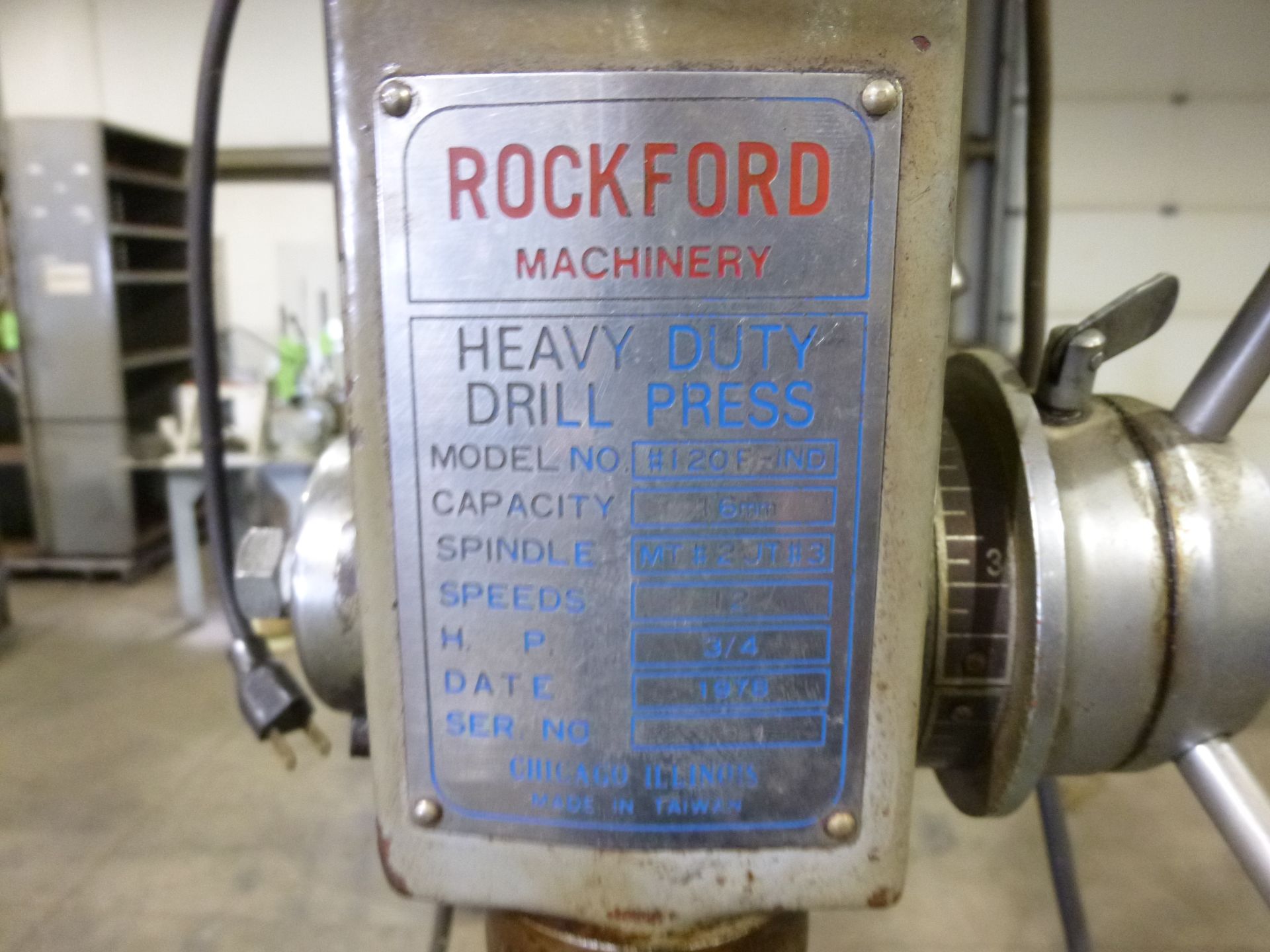 Rockford Machinery heavy duty drill press Model 120F-IND, 16mm capacity, spindle MT2, JT3 3/4hp, - Image 3 of 4