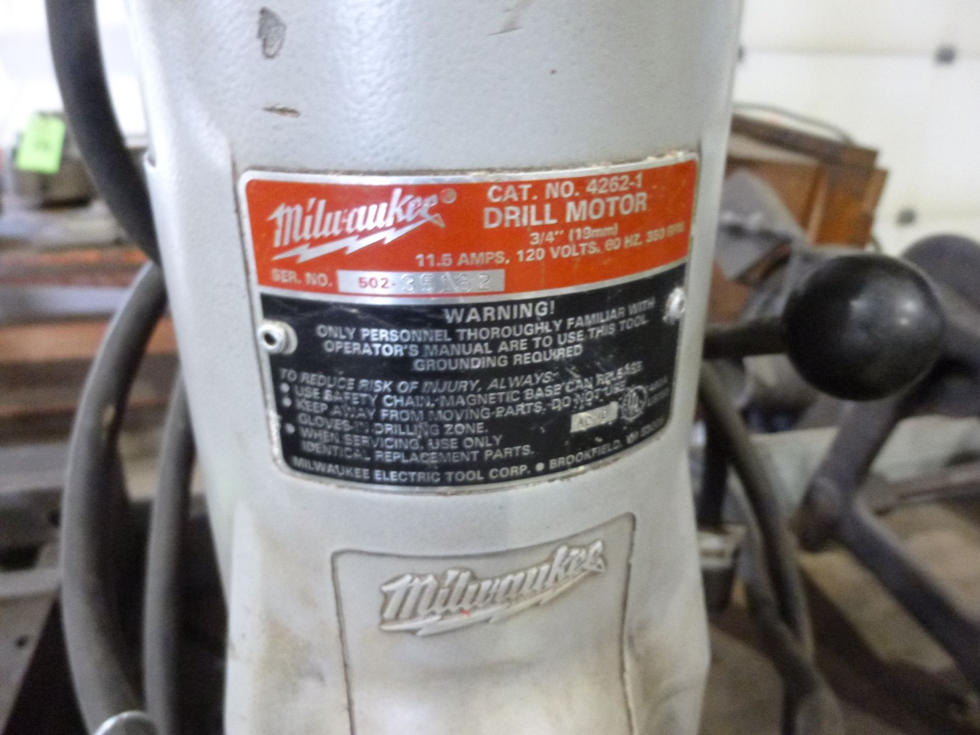 Milwaukee 3/4" electromagnetic drill portable drill press model 4202, with 4262-1 drill motor, if - Image 2 of 3