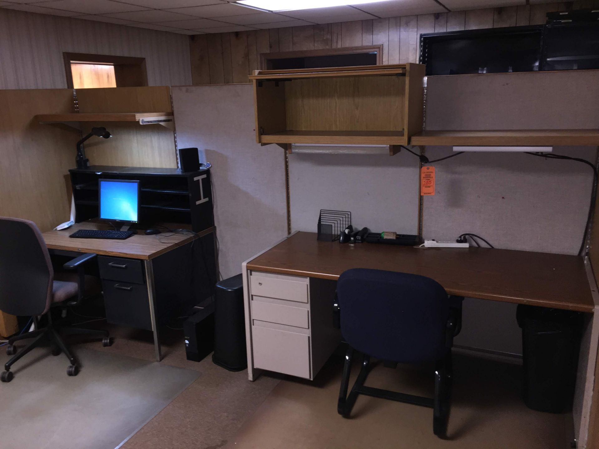 (2) DESK (2) CHAIRS & FOLDING WOOD CUBICLE WORK STATION