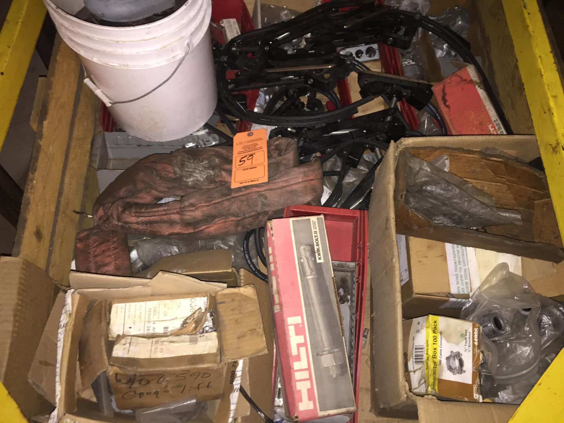 PALLET OF MISC INCLUDING: WELDING ACCESSORIES; ELECTRICAL HARDWARE & MORE