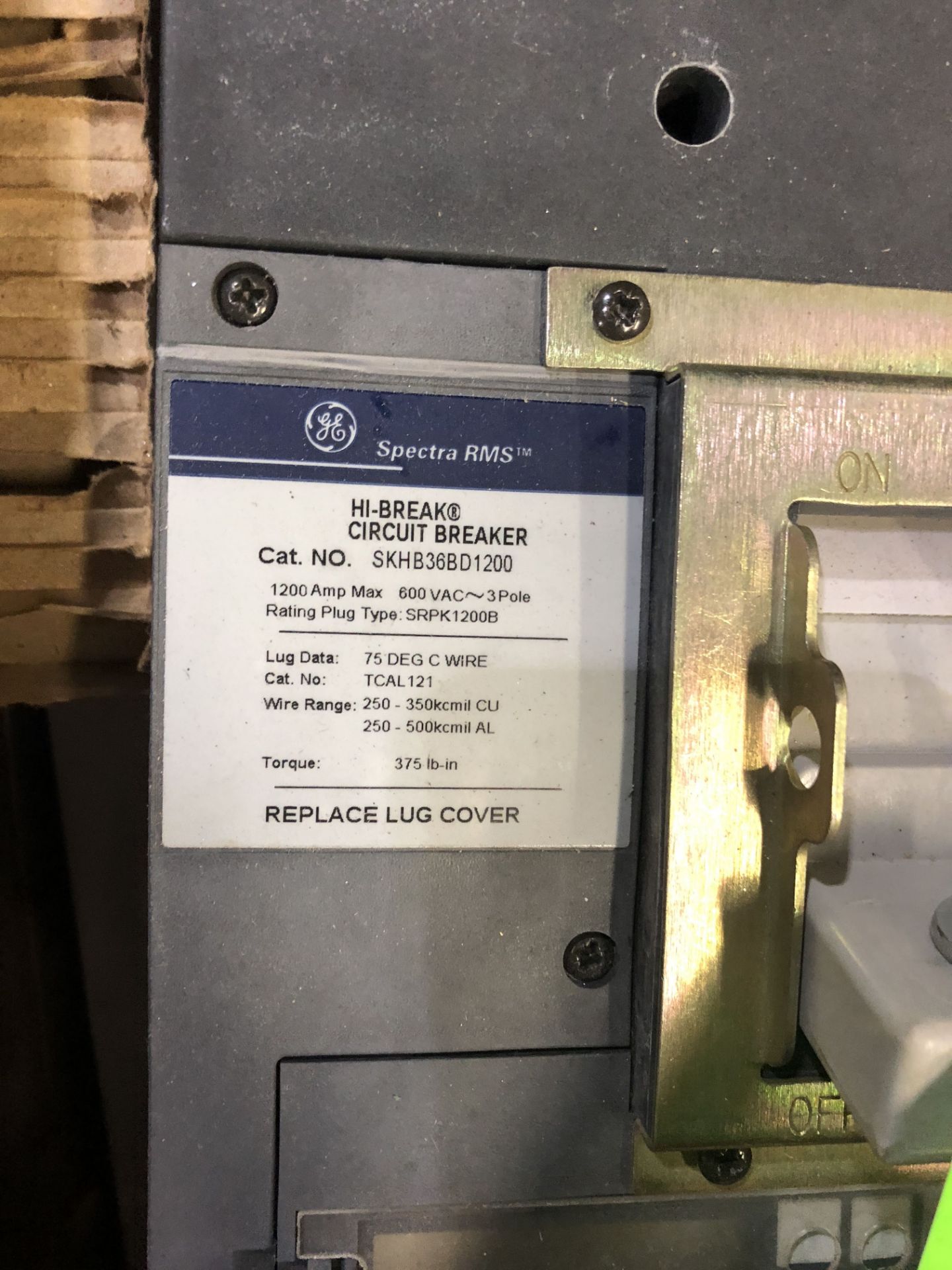 GE SPECTRA RMS HI-BREAK CIRCUIT BREAKER #SKHB36BD 1200; 375LB-IN TORQUE - Image 2 of 2