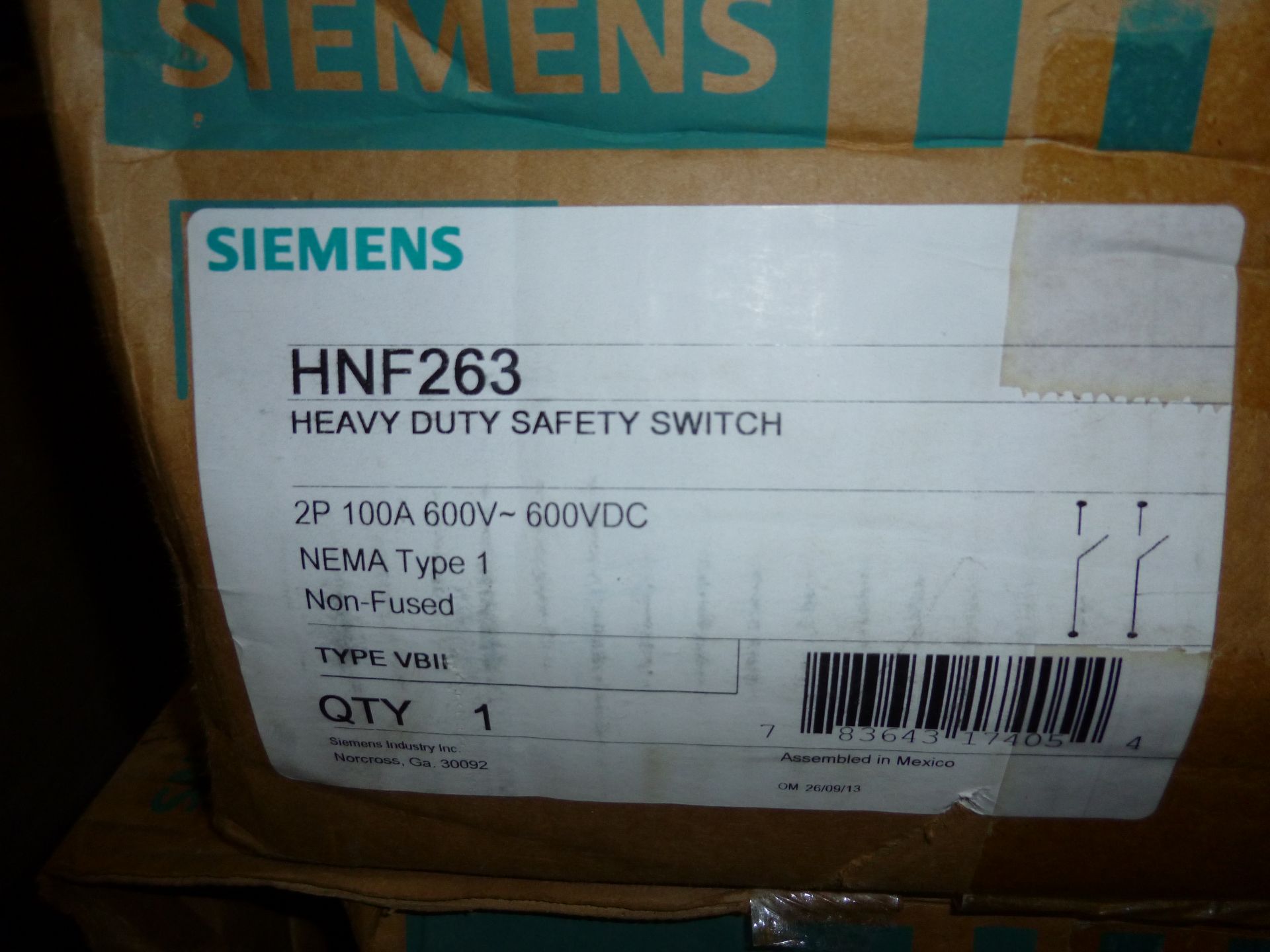 Qty 2 Siemens model HNF263, heavy duty safety switch, new in box - Image 2 of 2