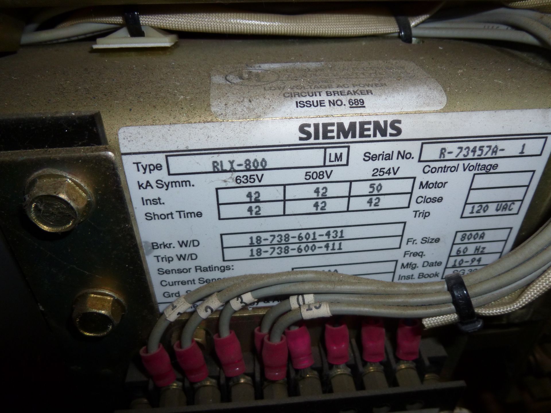 Siemens RLX-800 circuit breaker, 635v max, 800amp frame size with static trip III monitor - Image 2 of 3