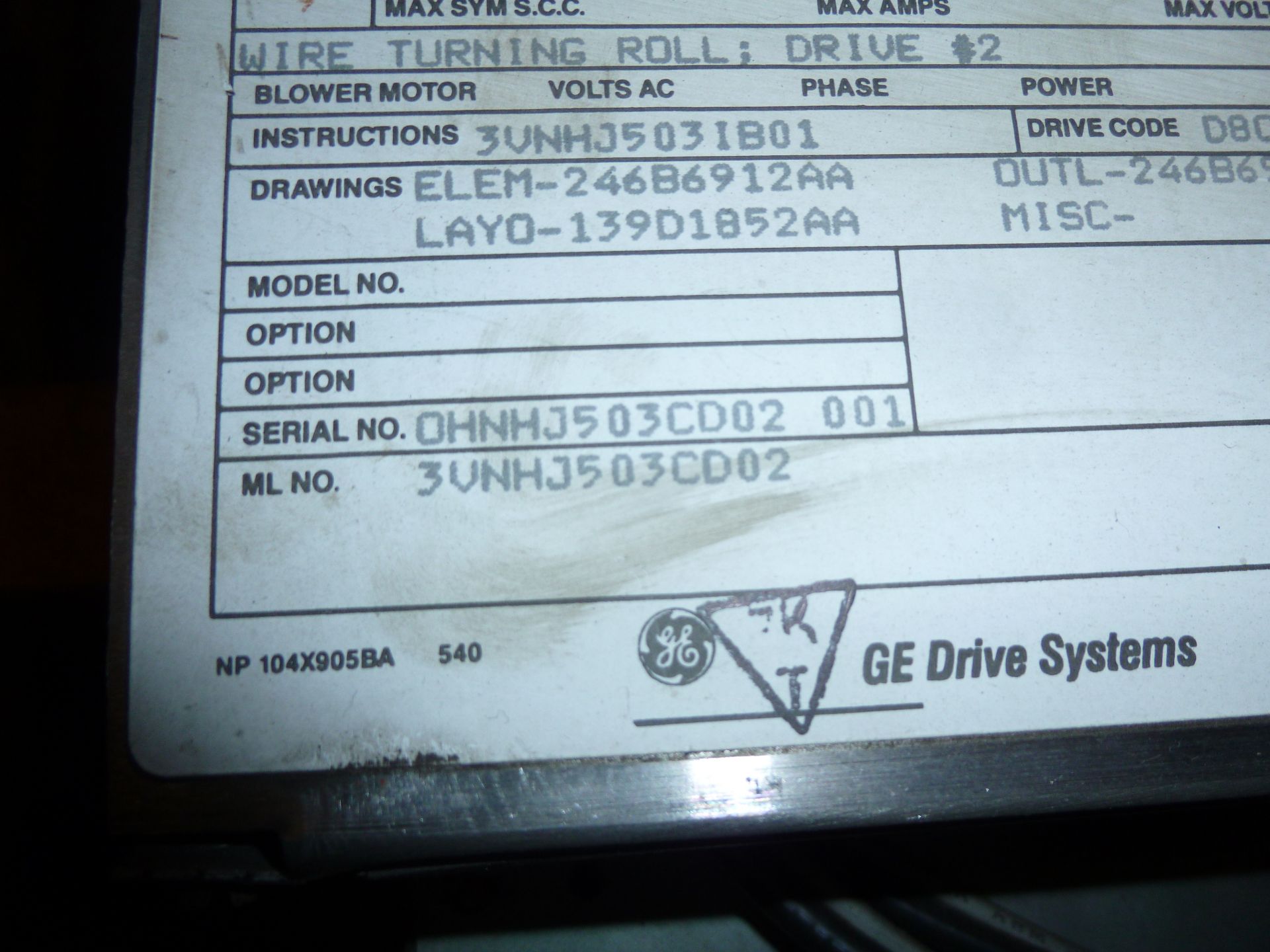 GE adjustable speed drive model 3VNHJ503CD02, 240kw, 500v, 480 amp output, 460v, 392amp, 3phase - Image 2 of 3