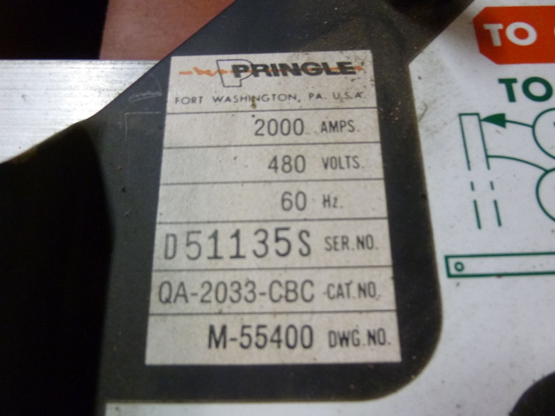 Pringle 2000amp switch, 480v, catalog number QA-2033-CBC, appears new in box - Image 2 of 2