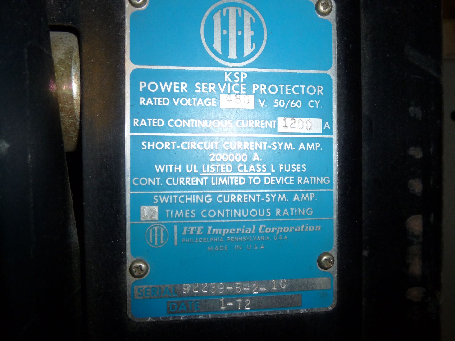 ITE KSP power service protector breaker 1200amp frame, 480v max - Image 2 of 3