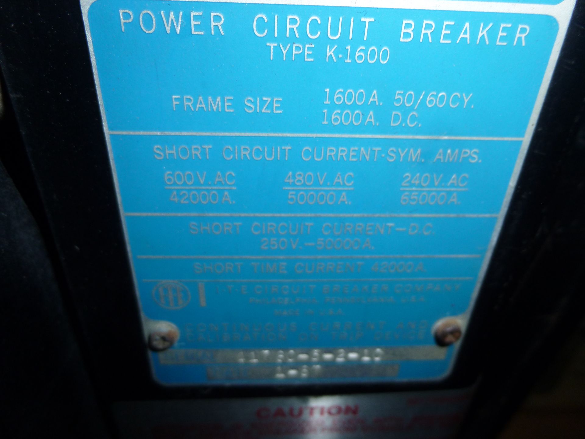 Gould ITE power circuit breaker, K-line, model K-1600S, frame size 1600amp - Image 4 of 5