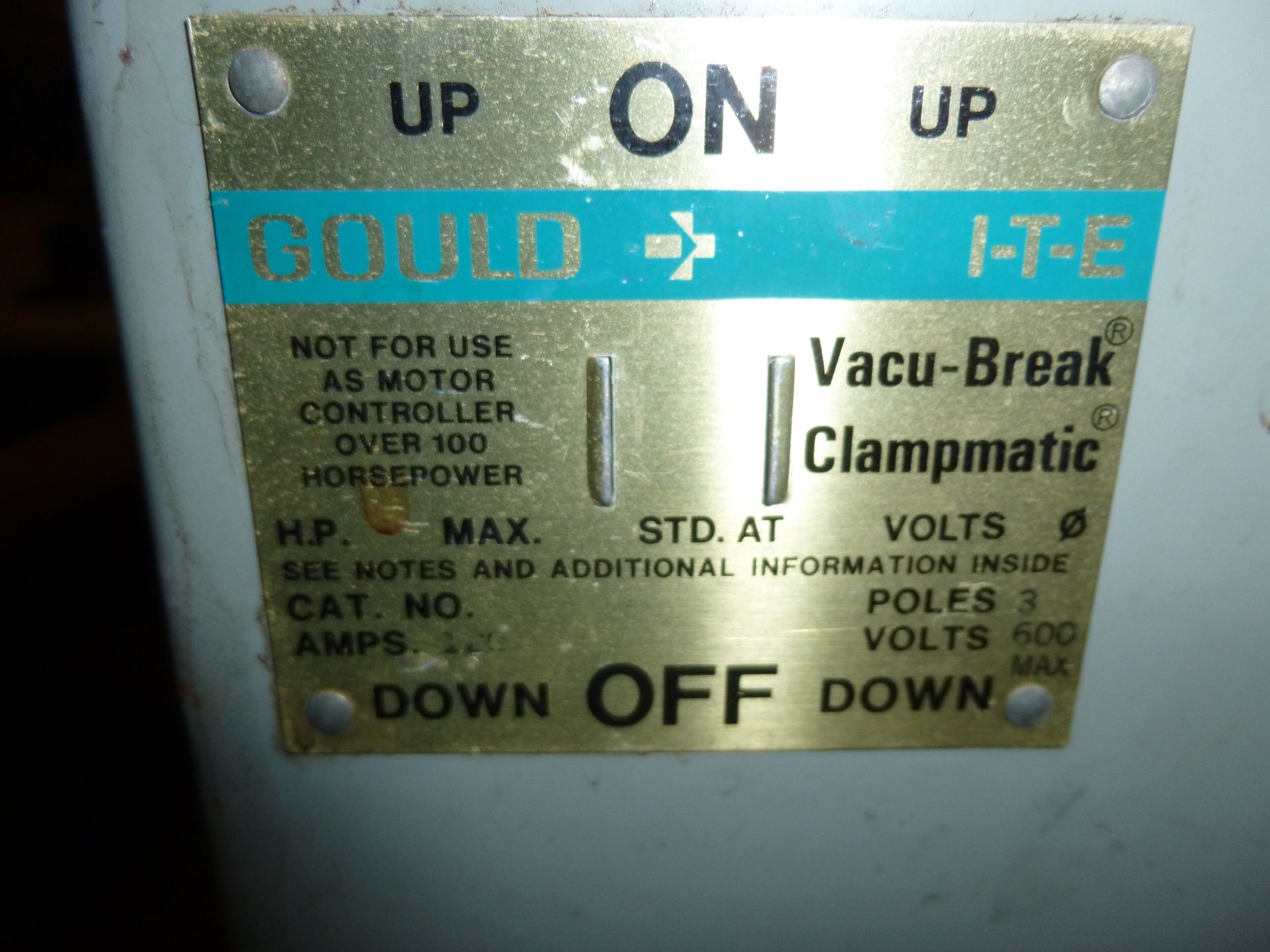 Gould ITE 600v Vacu-Break Clampmatic fused main disconnect rated up to 100hp motor, 600volt max - Image 2 of 4