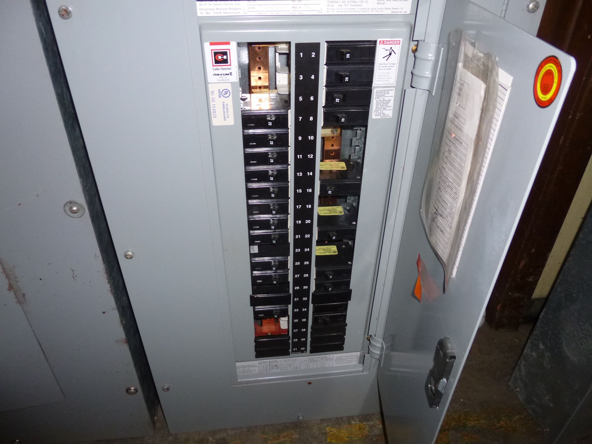 Cutler Hammer model PRL1A, 100amp box, 120/208 volt, 3 phase, 4 wire, includes all breakers as - Image 3 of 3