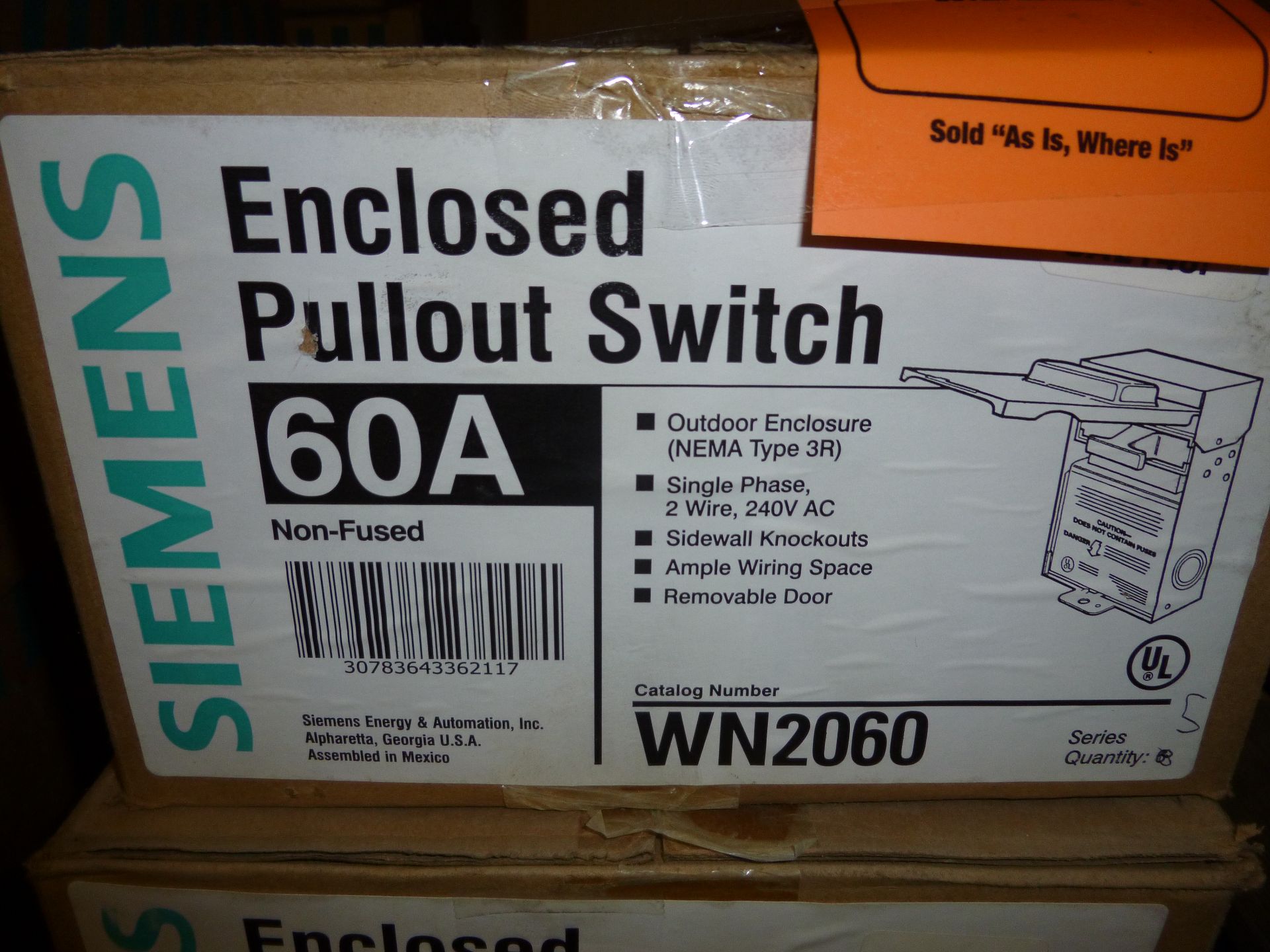 Qty 2 Siemens model WN2060, 60amp enclosed pullout switch, new in box - Image 2 of 2