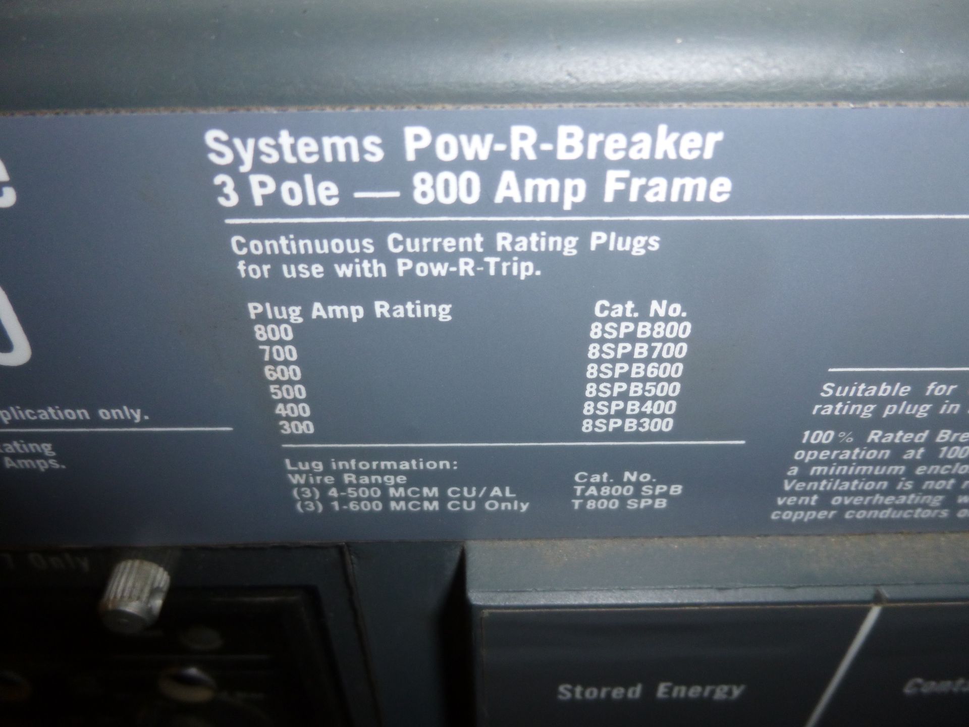 Westinghouse SPB50 systems Pow-R-Breaker, 3-pole, 800amp frame - Image 3 of 3