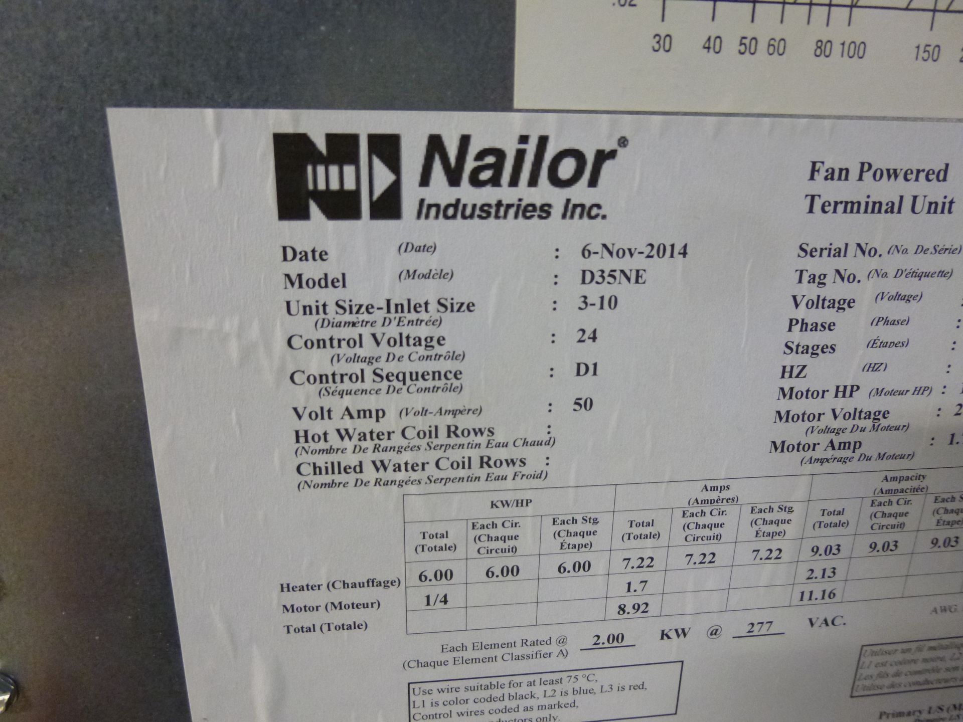 Nailor Model D35NE Fan powered terminal duct unit with electric heating booster, 480v, 3 phase, - Image 2 of 2