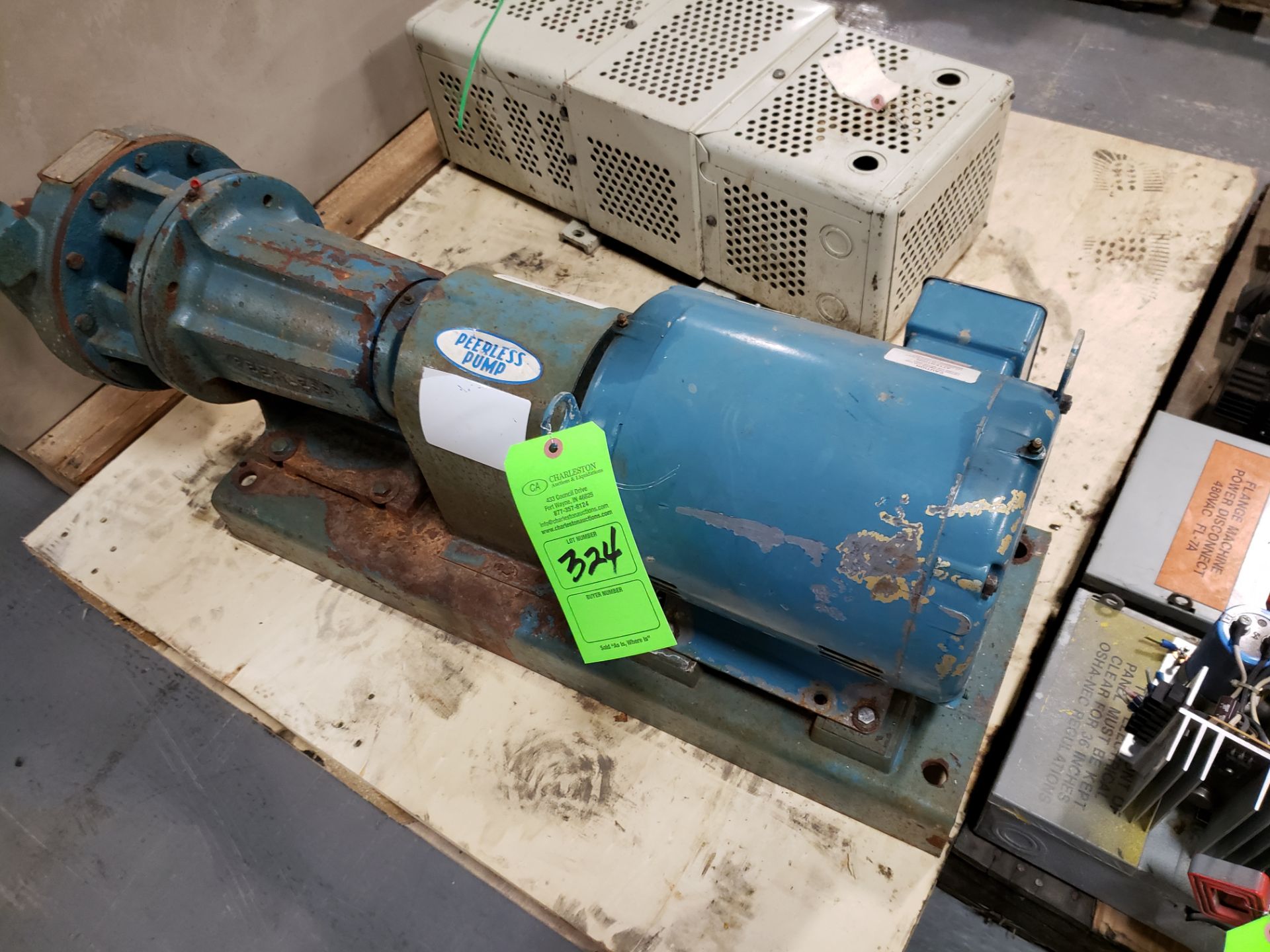 (1) PEERLESS PUMP MODEL-2-810 A 120 GPM 3551 RPM S#9927042798-10-A W/15 HP BALDOR MOTOR (1) SOLA CVS