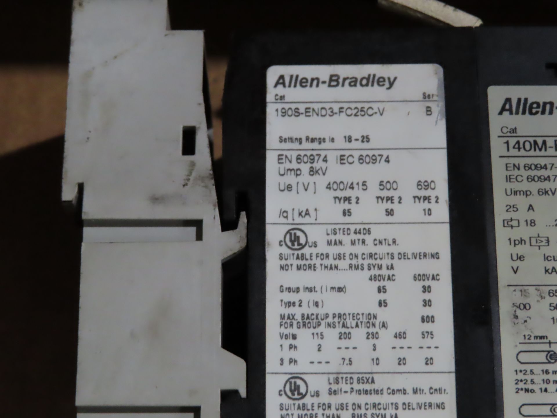 Qty 2 Allen Bradley model 190S-END3-FC25C-V, used parts crib spares, as always with Brolyn LLC - Image 2 of 2